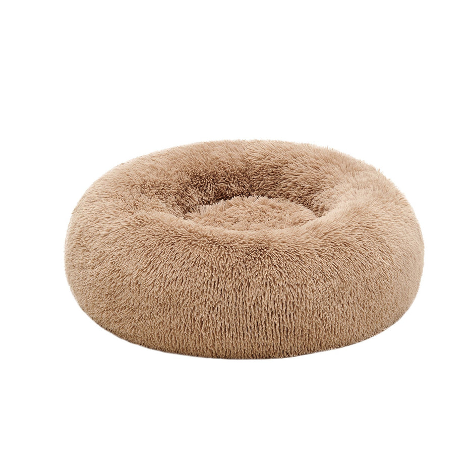 Fluffy Dog Bed – Soft Plush – Camel Brown – 70 cm Diameter