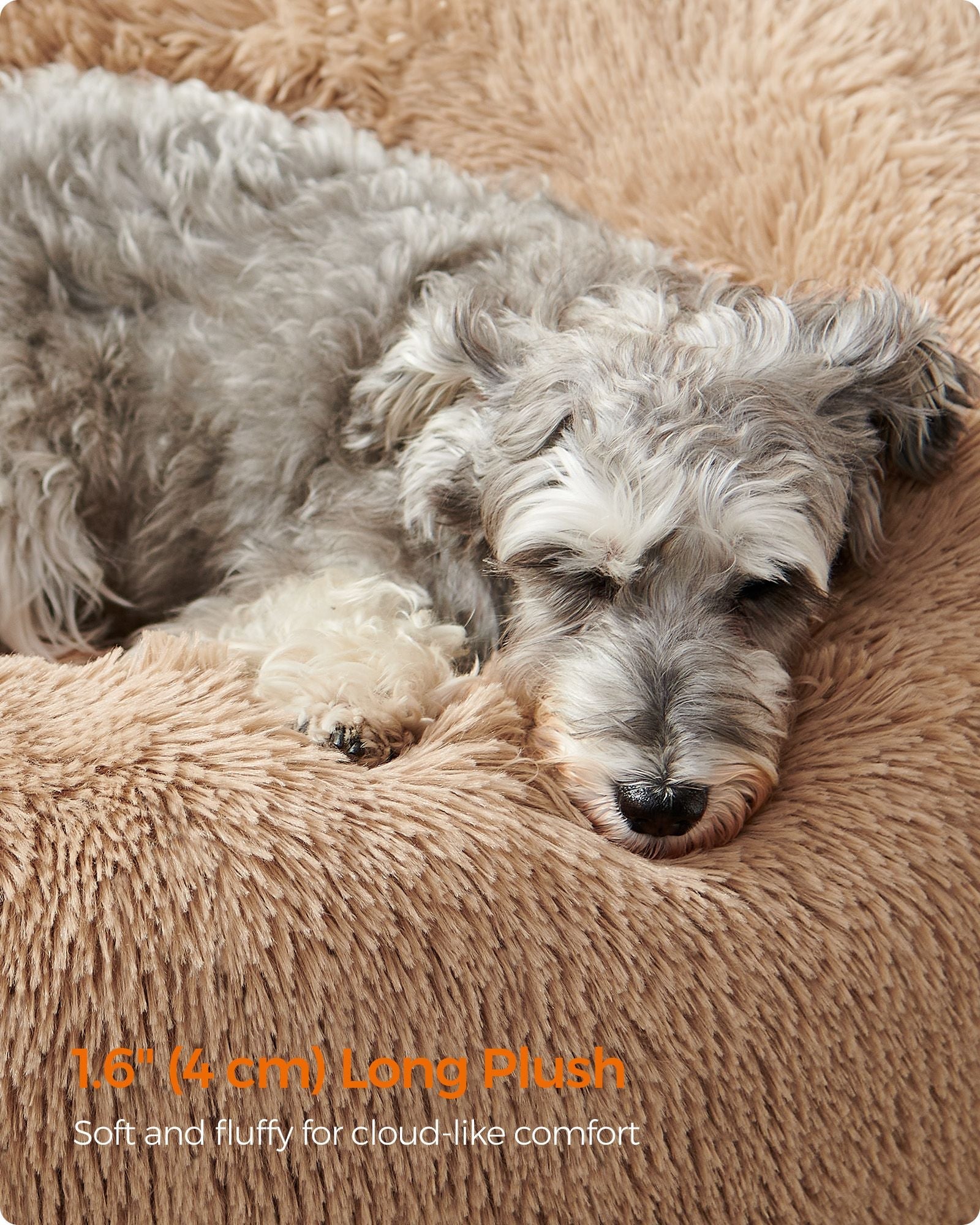 Fluffy Dog Bed – Soft Plush – Camel Brown – 70 cm Diameter