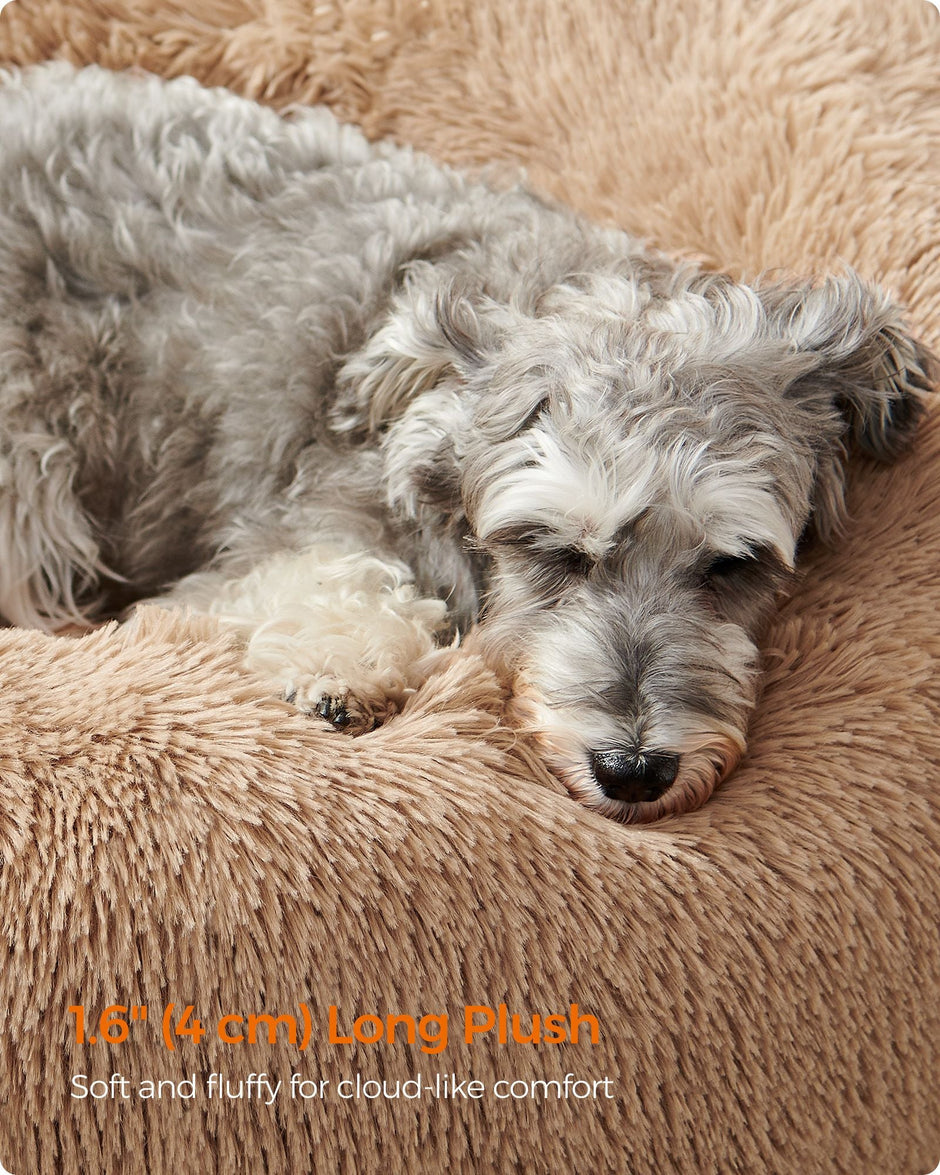 Fluffy Dog Bed – Soft Plush – Camel Brown – 70 cm Diameter