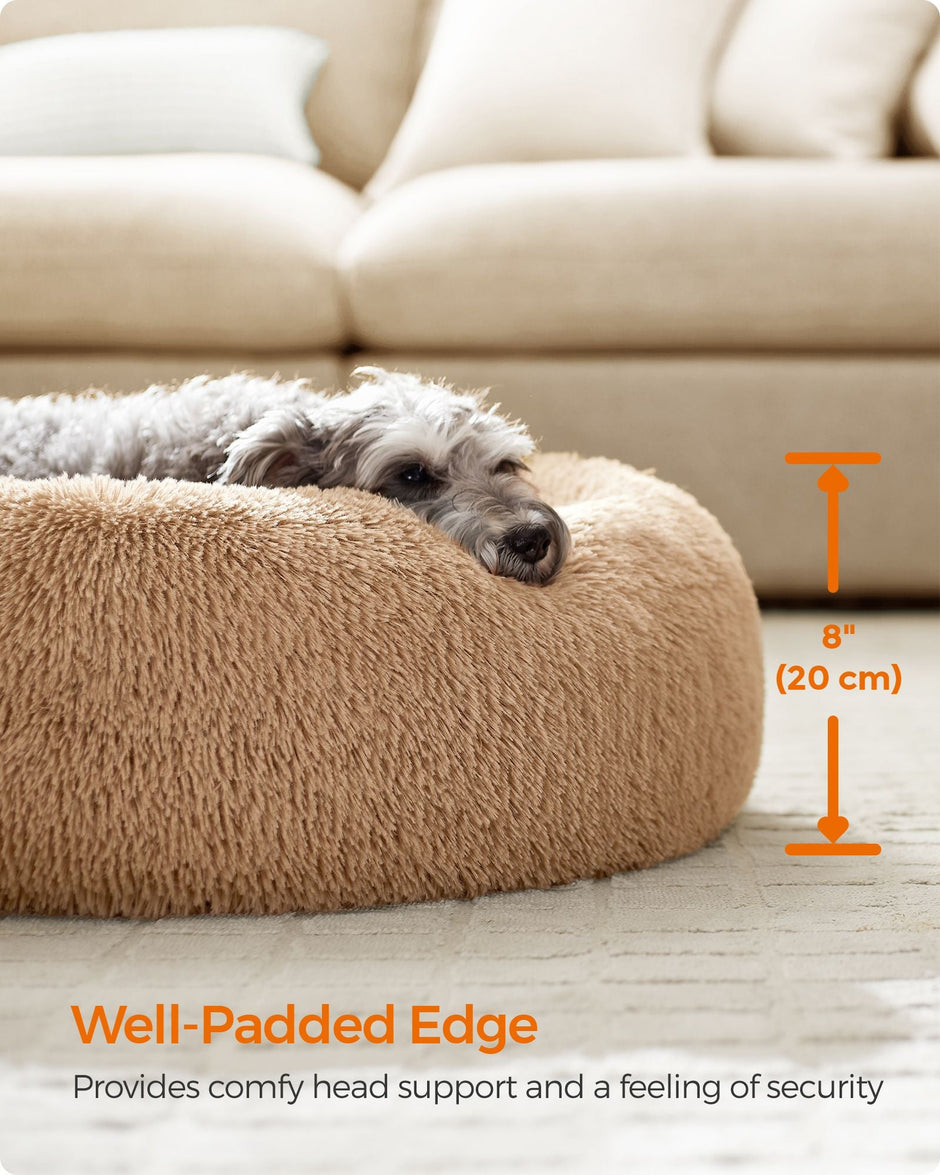 Fluffy Dog Bed – Soft Plush – Camel Brown – 70 cm Diameter