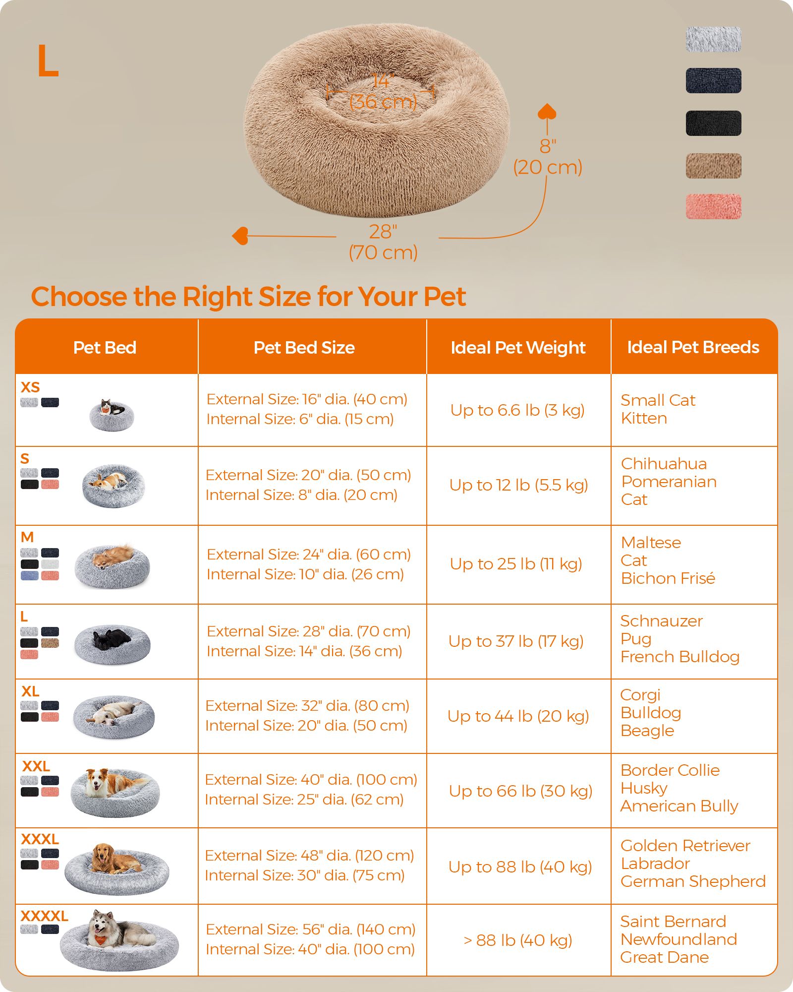 Fluffy Dog Bed – Soft Plush – Camel Brown – 70 cm Diameter