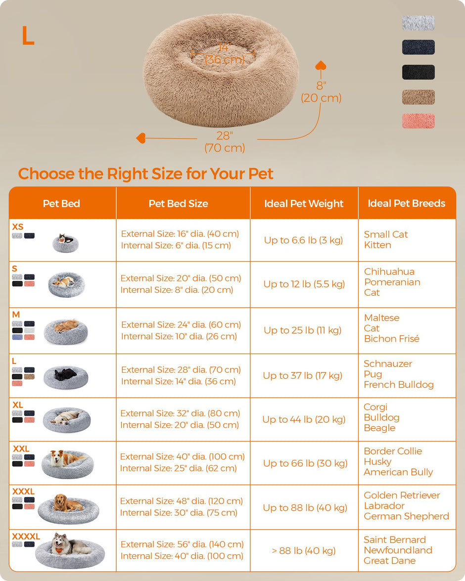 Fluffy Dog Bed – Soft Plush – Camel Brown – 70 cm Diameter