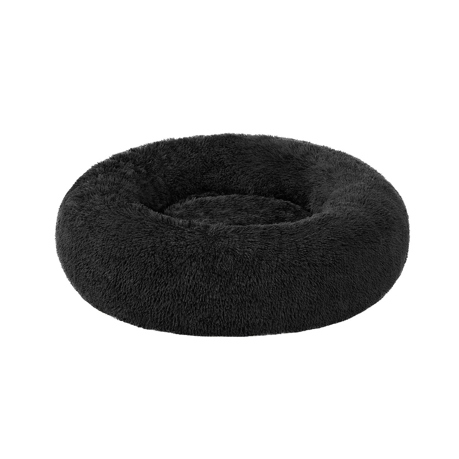 Fluffy Dog and Cat Bed – Soft Plush – Ink Black – 80 cm Diameter