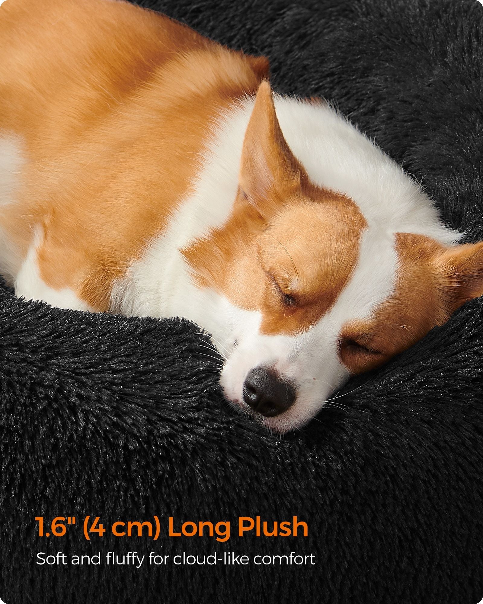 Fluffy Dog and Cat Bed – Soft Plush – Ink Black – 80 cm Diameter