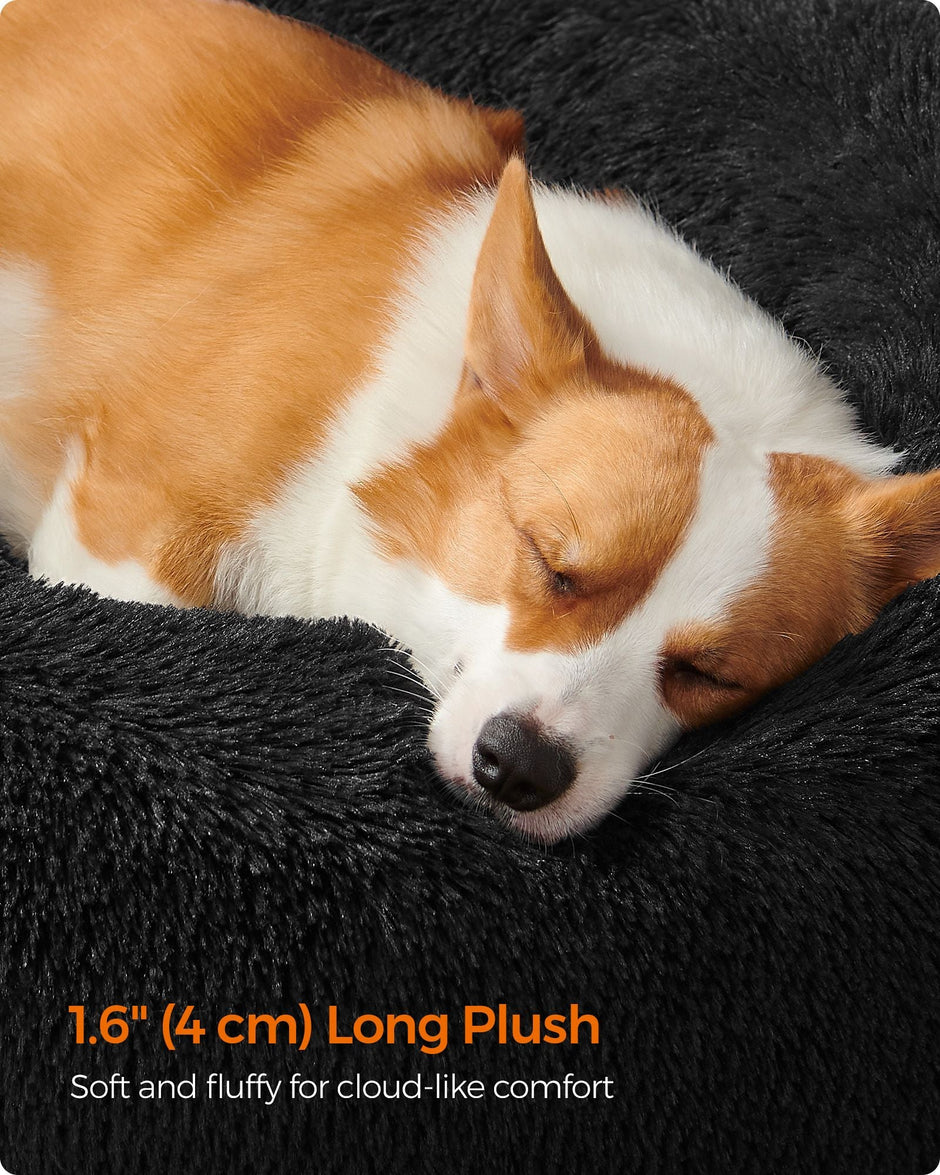 Fluffy Dog and Cat Bed – Soft Plush – Ink Black – 80 cm Diameter