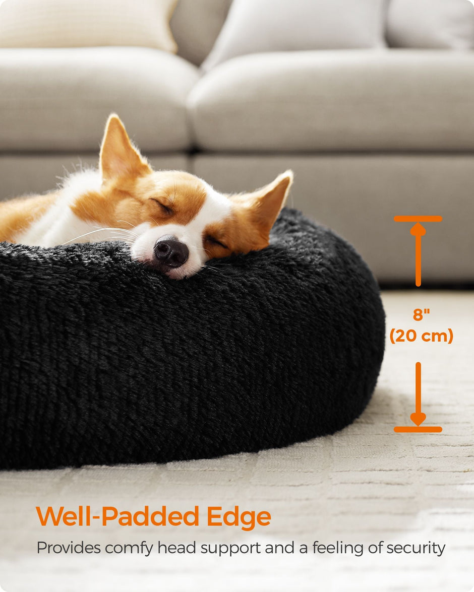 Fluffy Dog and Cat Bed – Soft Plush – Ink Black – 80 cm Diameter