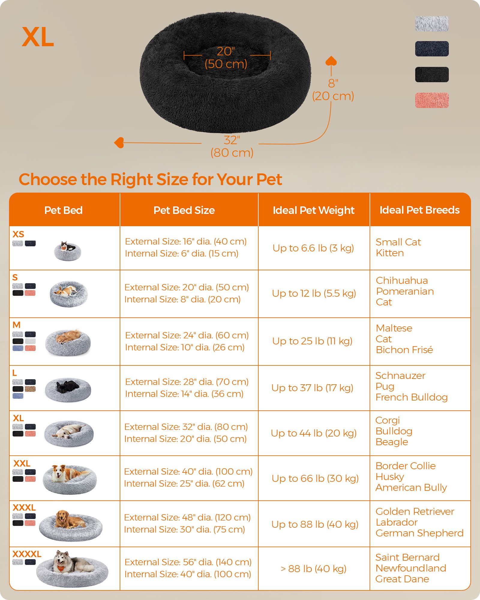 Fluffy Dog and Cat Bed – Soft Plush – Ink Black – 80 cm Diameter