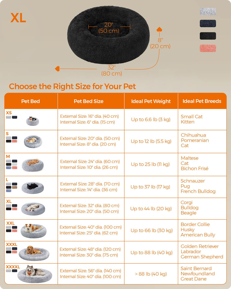 Fluffy Dog and Cat Bed – Soft Plush – Ink Black – 80 cm Diameter