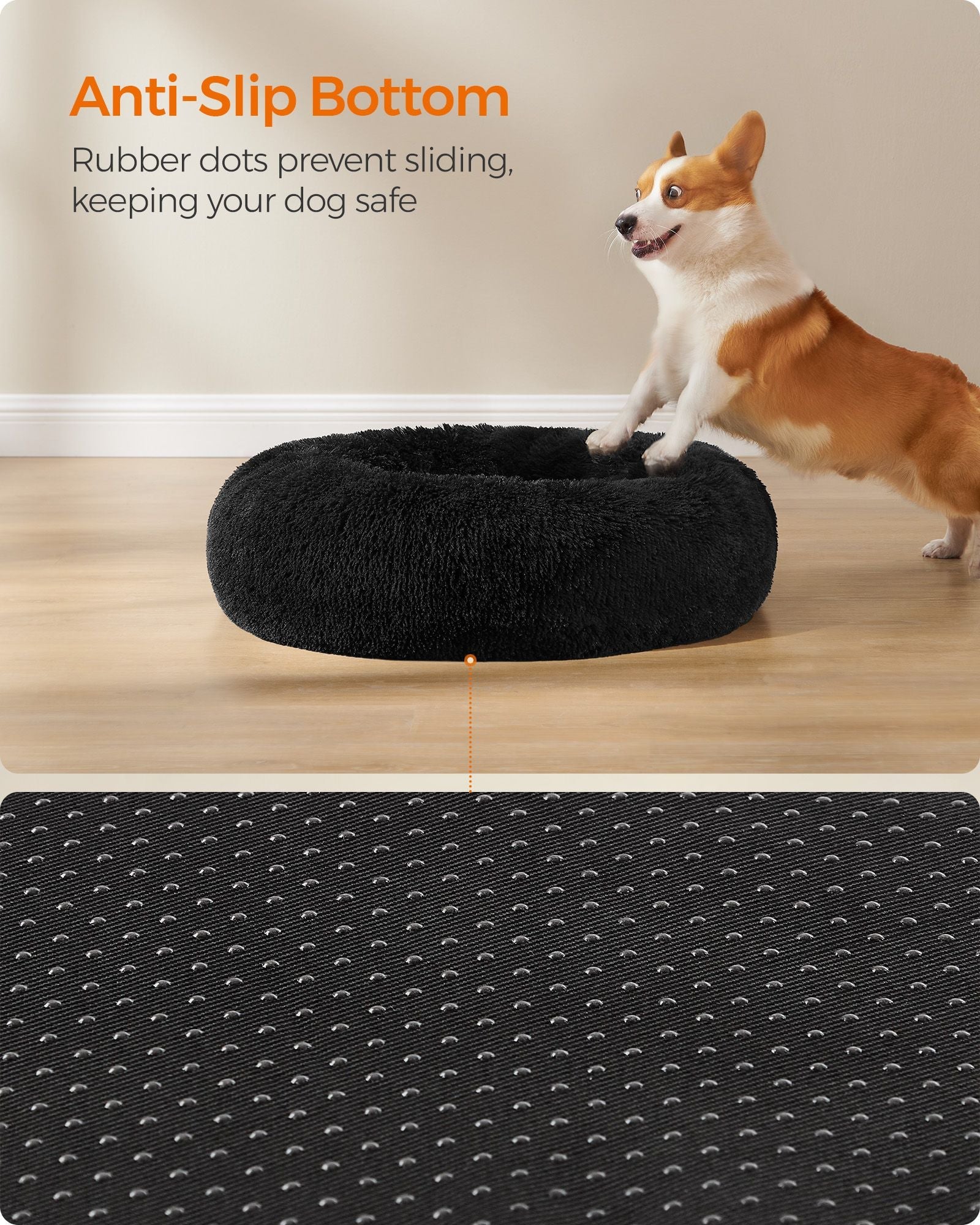 Fluffy Dog and Cat Bed – Soft Plush – Ink Black – 80 cm Diameter