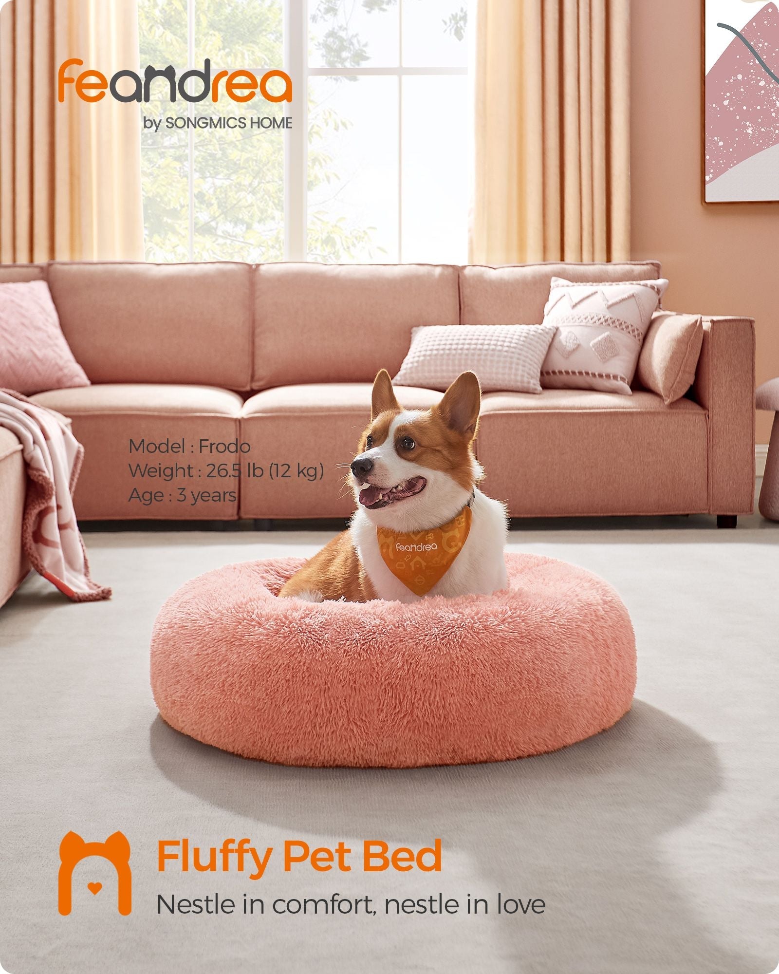Dog Bed – Plush – Pink – Calming Fluffy Design with Removable Cover