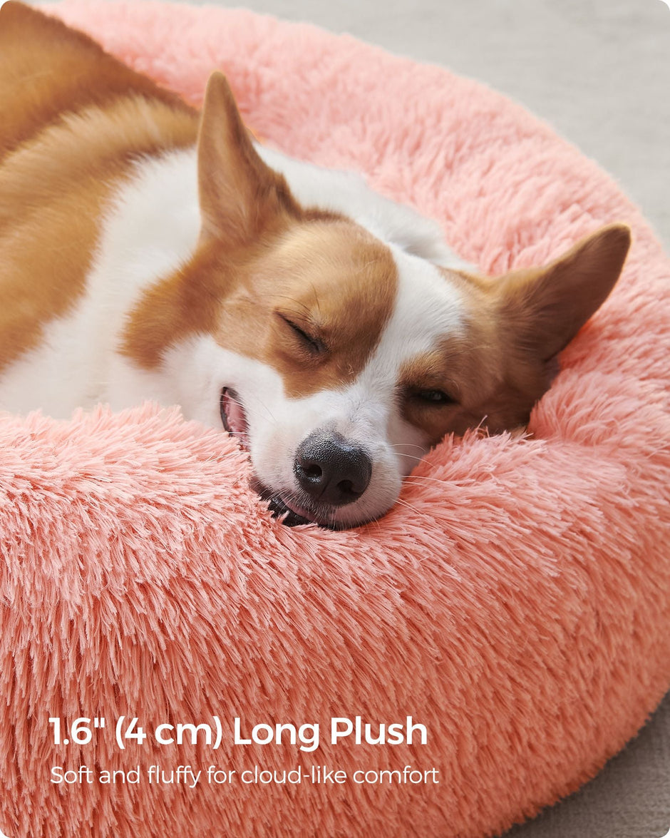 Dog Bed – Plush – Pink – Calming Fluffy Design with Removable Cover