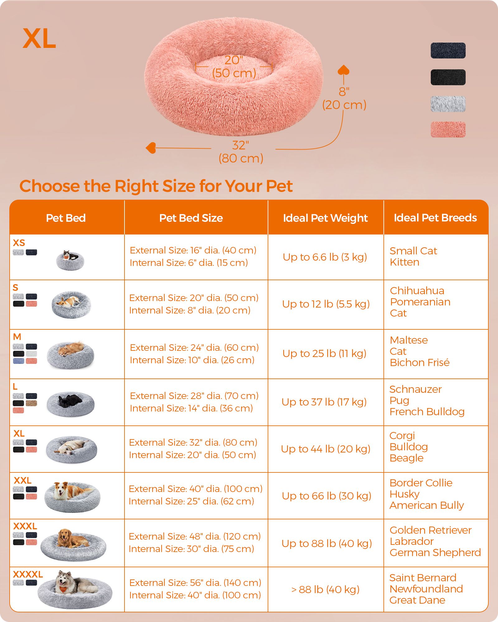 Dog Bed – Plush – Pink – Calming Fluffy Design with Removable Cover