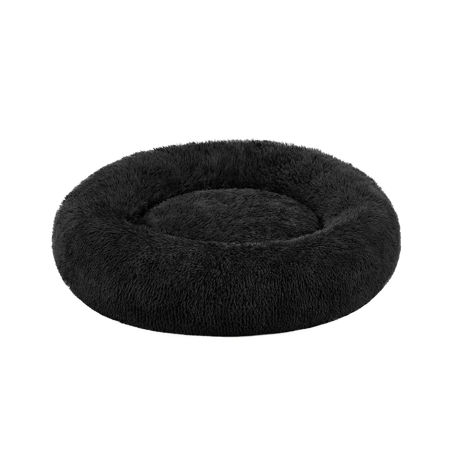 Round Dog and Cat Bed – Soft Plush – Ink Black – Fluffy Design