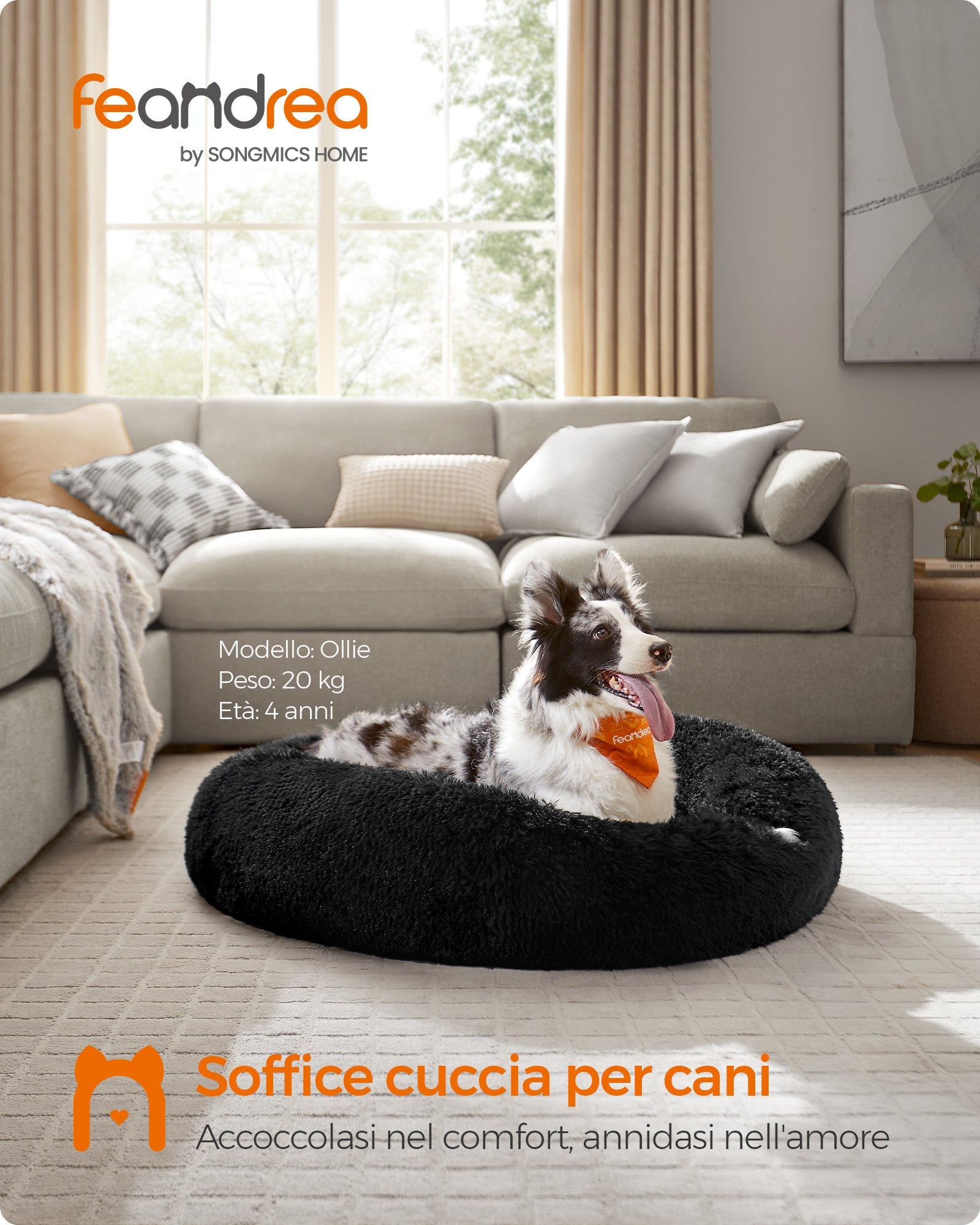 Round Dog and Cat Bed – Soft Plush – Ink Black – Fluffy Design