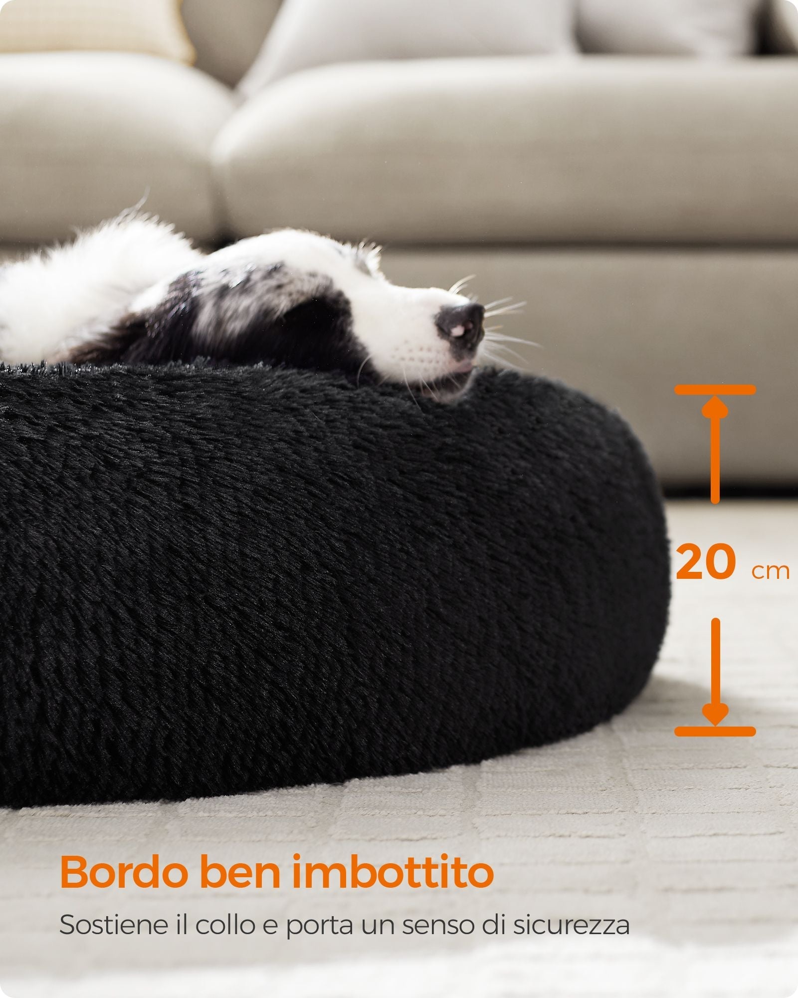 Round Dog and Cat Bed – Soft Plush – Ink Black – Fluffy Design