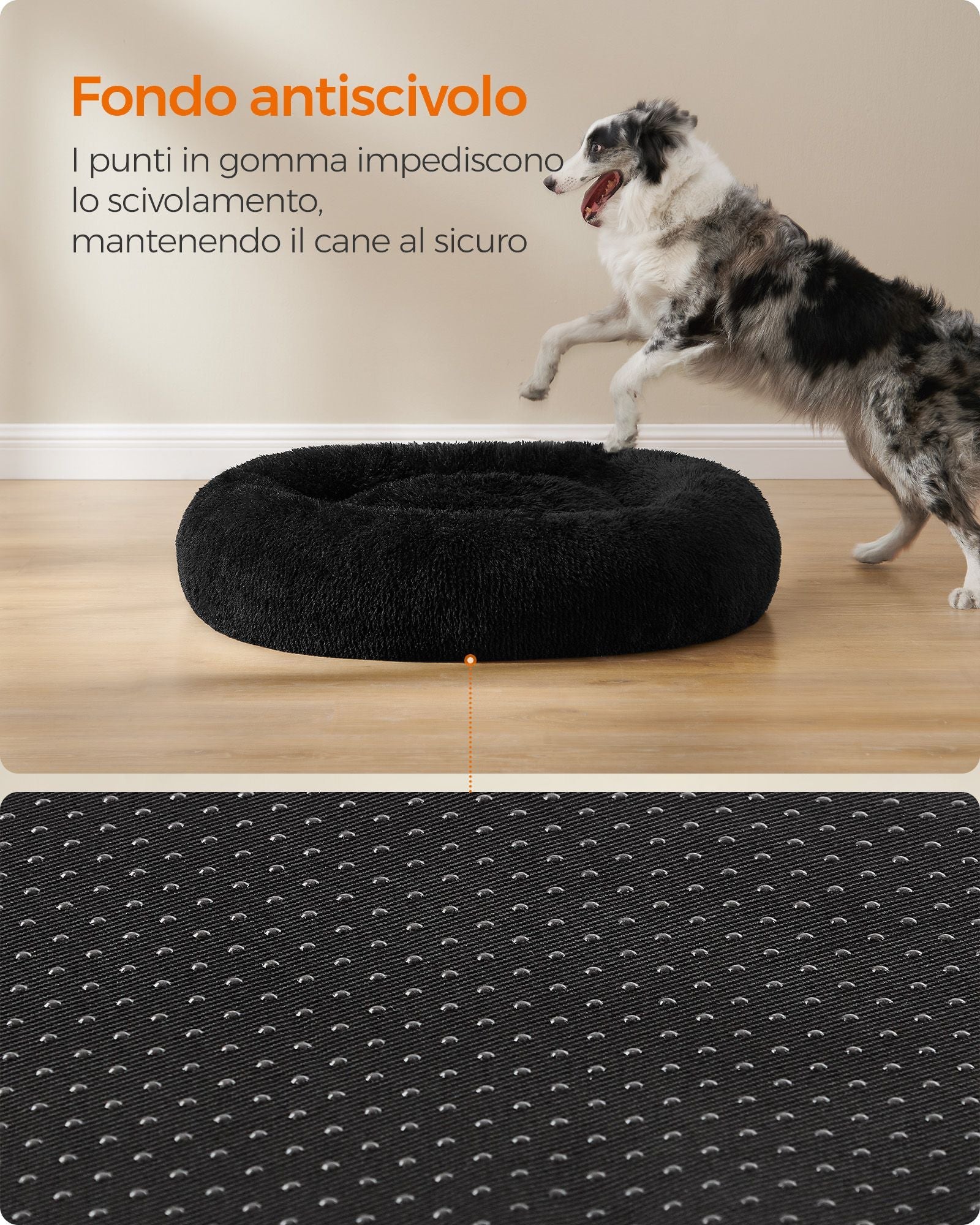 Round Dog and Cat Bed – Soft Plush – Ink Black – Fluffy Design