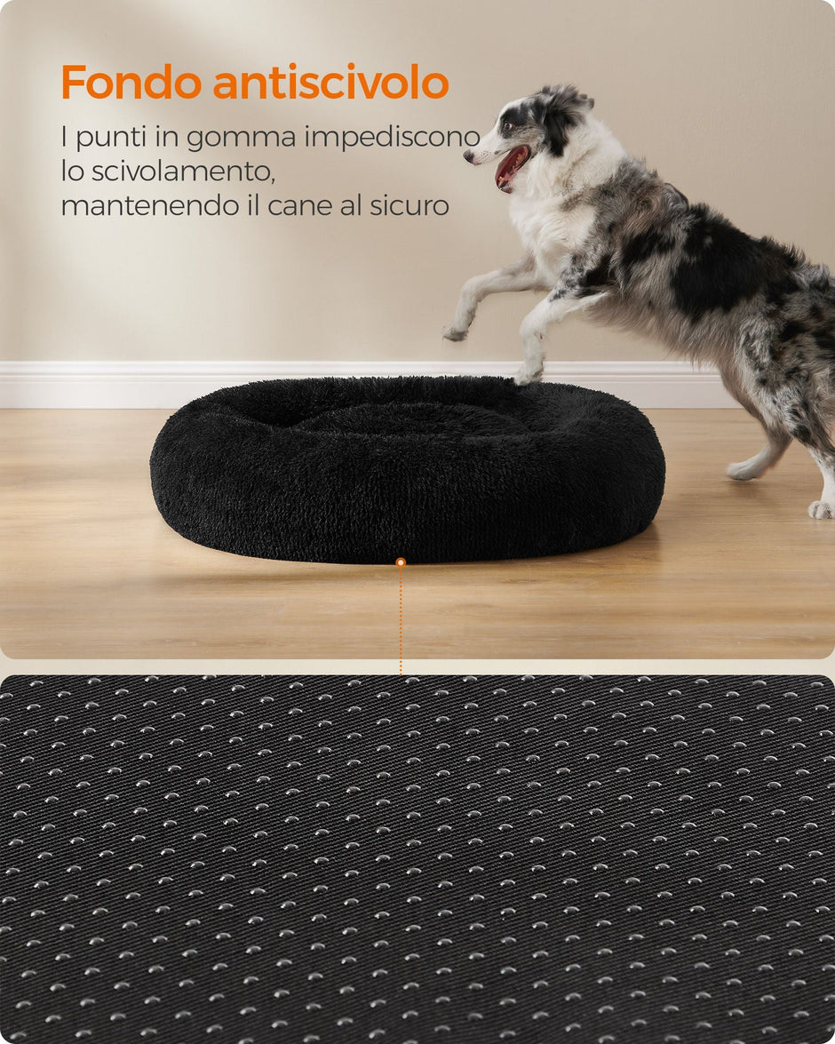 Round Dog and Cat Bed – Soft Plush – Ink Black – Fluffy Design
