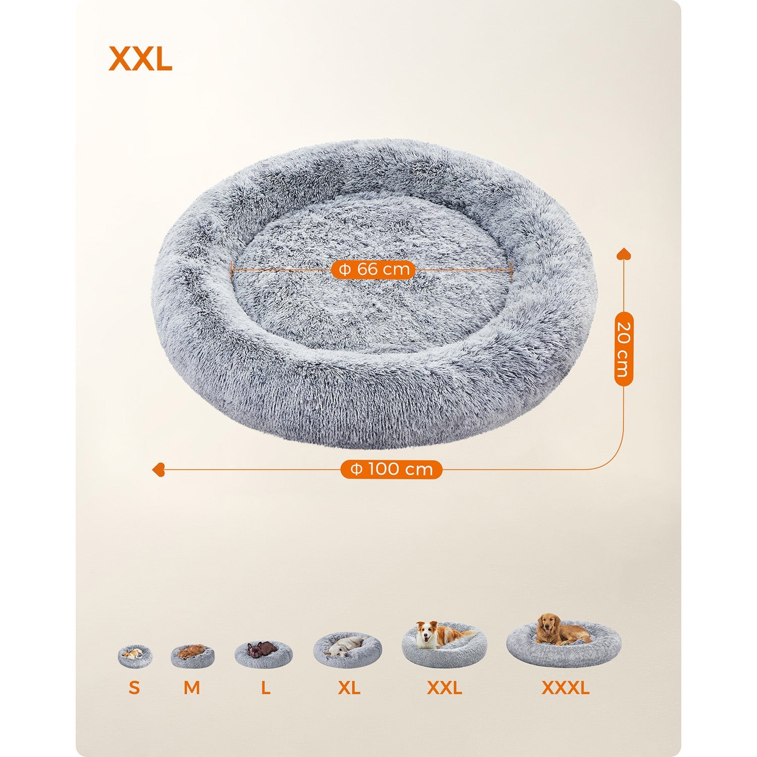 Dog Bed – Soft Plush – Grey – 100 cm