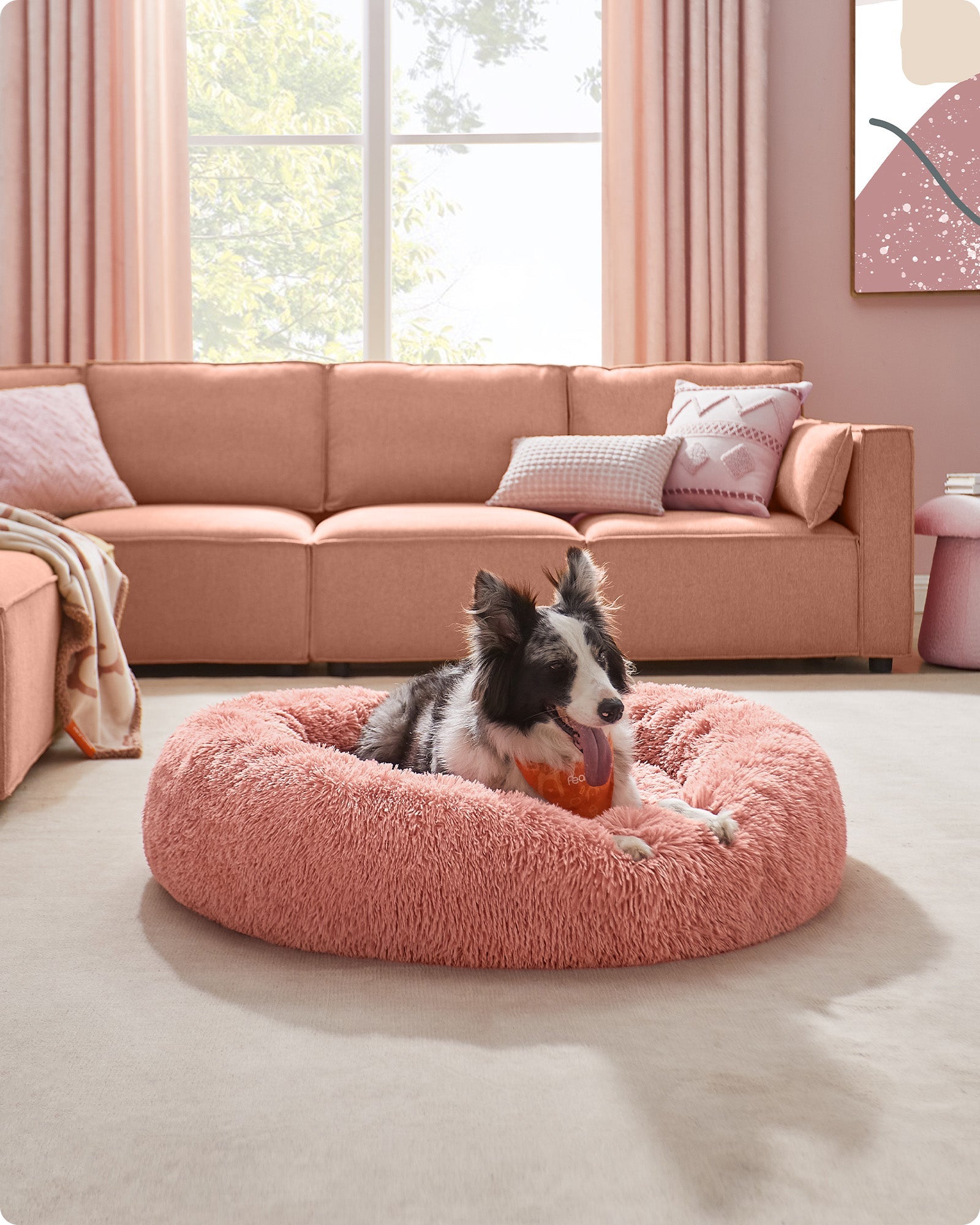 Dog Bed – Plush – Pink – Washable Cover, 100 cm Wide