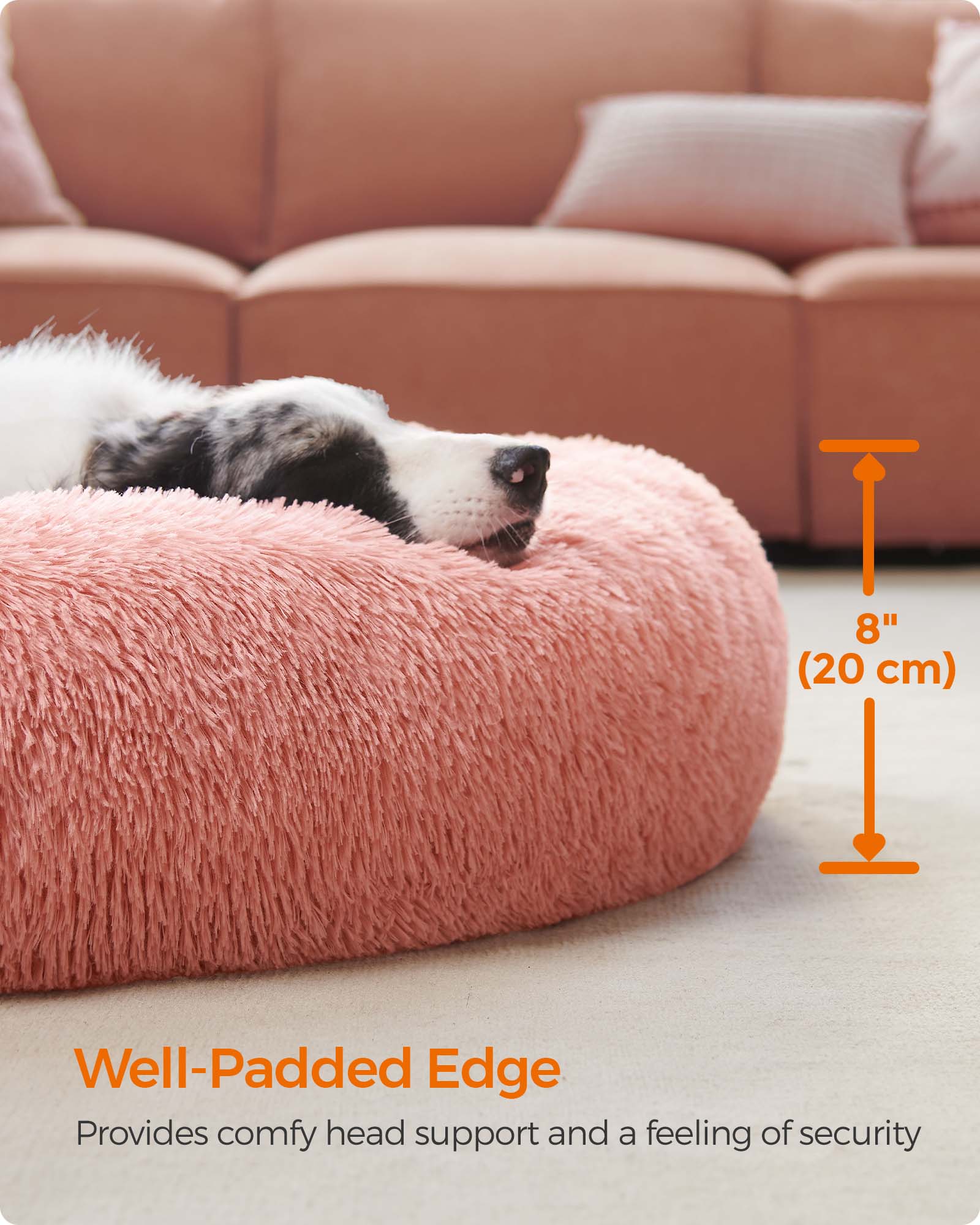 Dog Bed – Plush – Pink – Washable Cover, 100 cm Wide