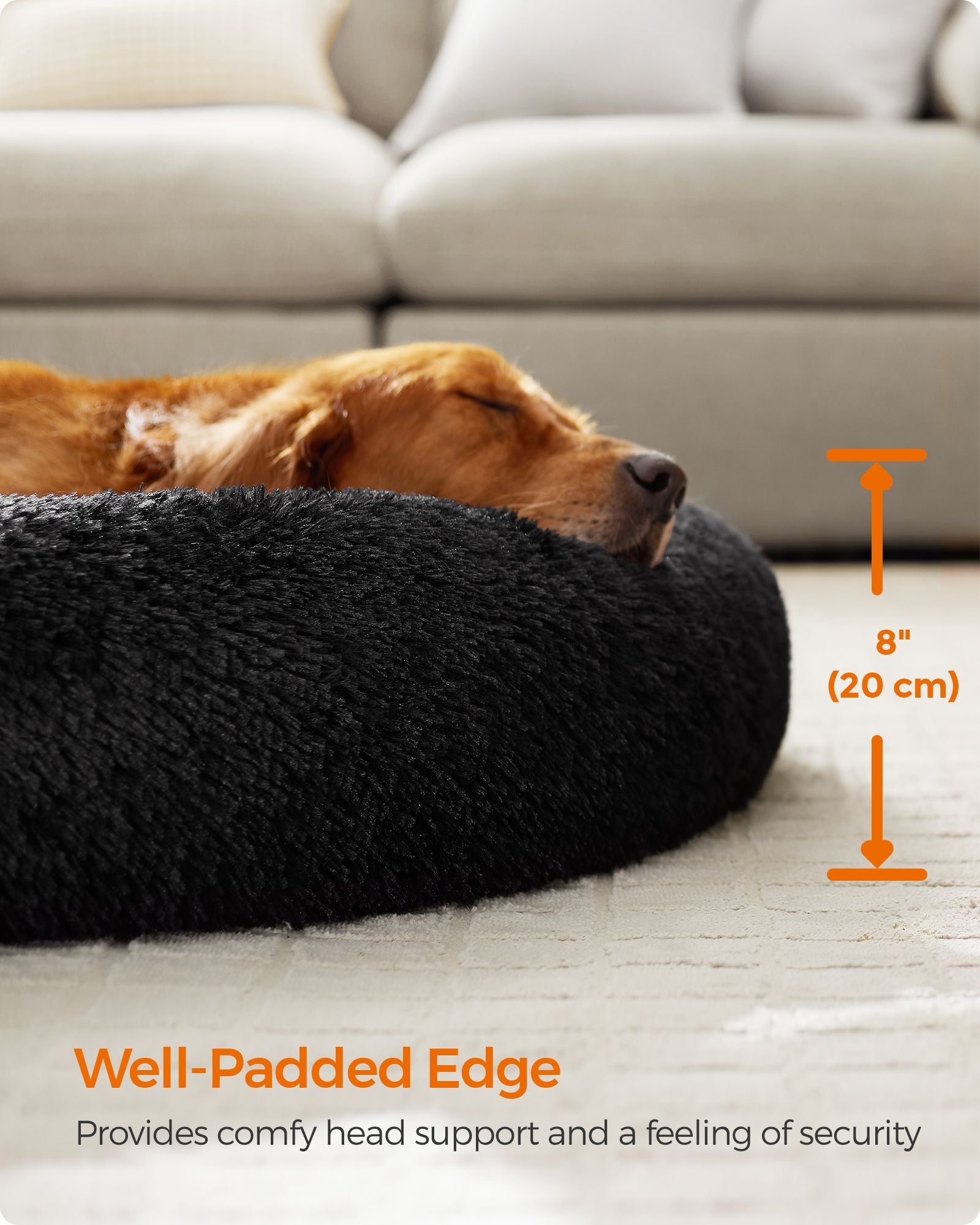 Fluffy Dog Bed – Soft Plush – Ink Black – 120 cm Diameter