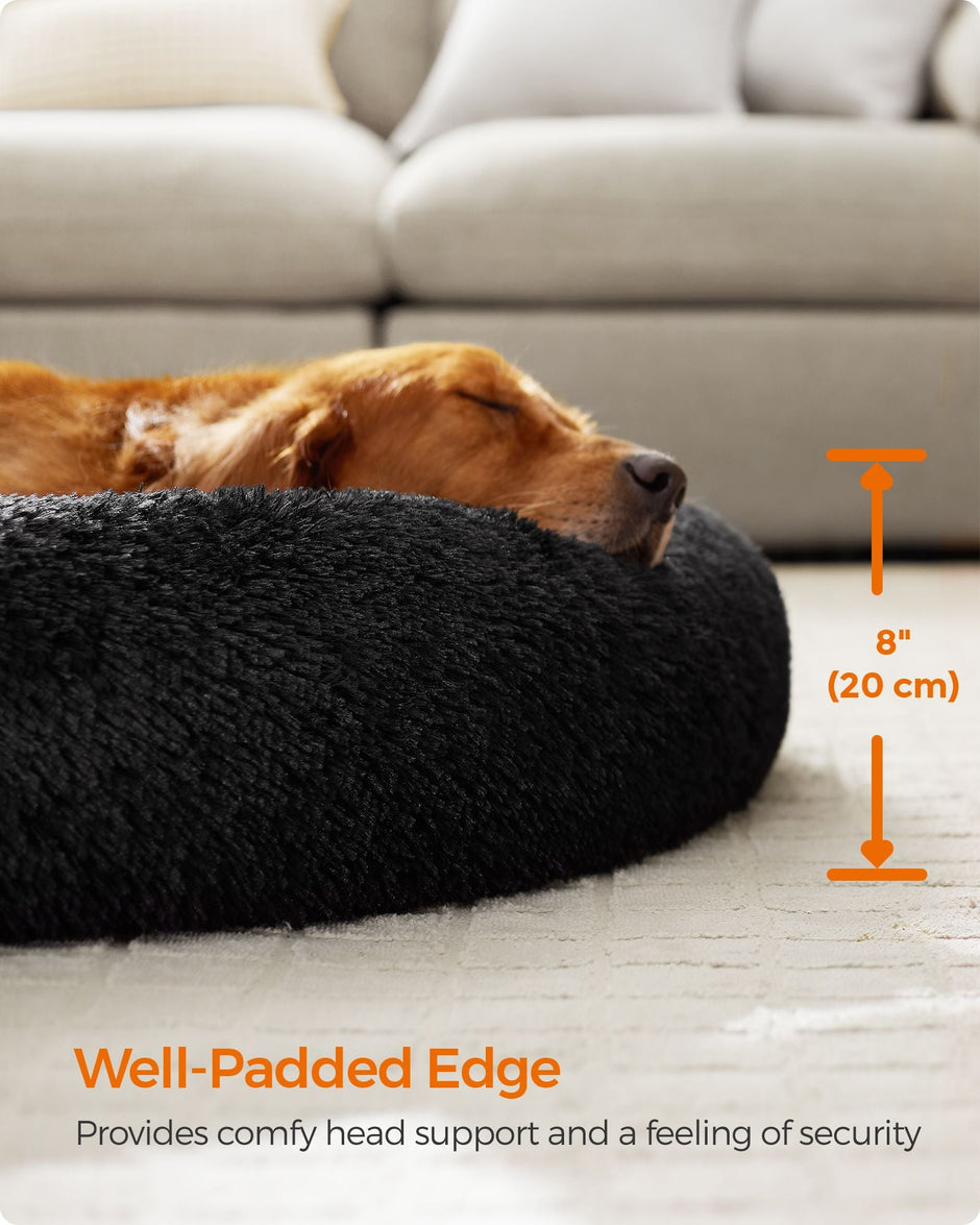 Fluffy Dog Bed – Soft Plush – Ink Black – 120 cm Diameter