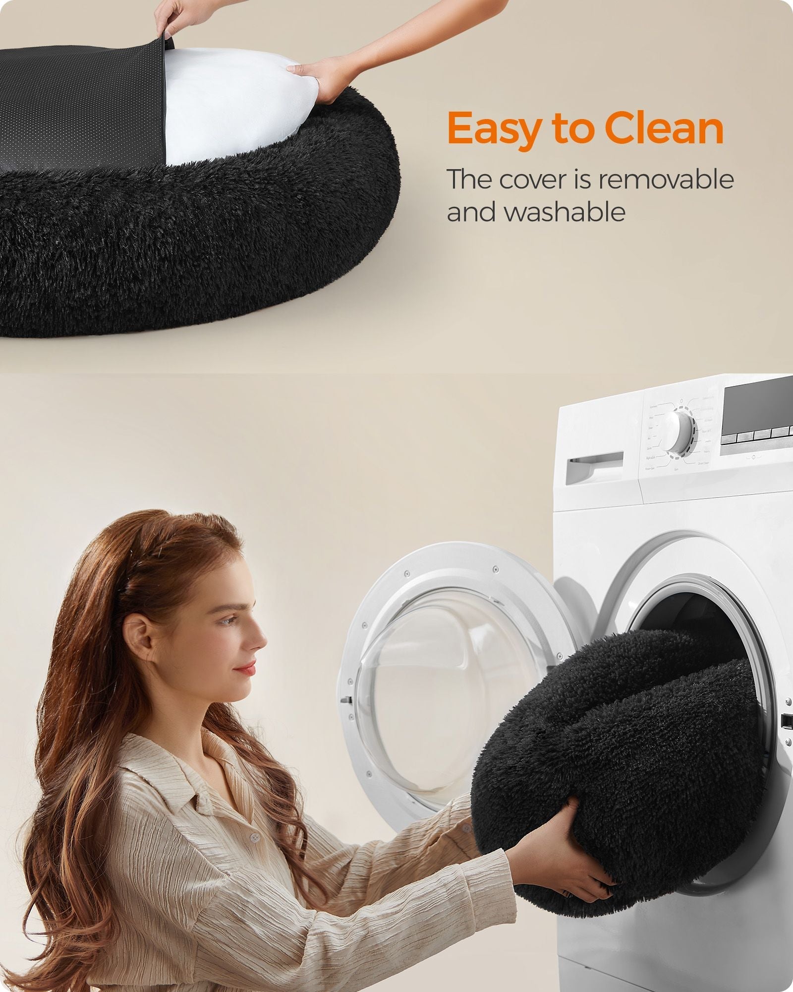 Fluffy Dog Bed – Soft Plush – Ink Black – 120 cm Diameter