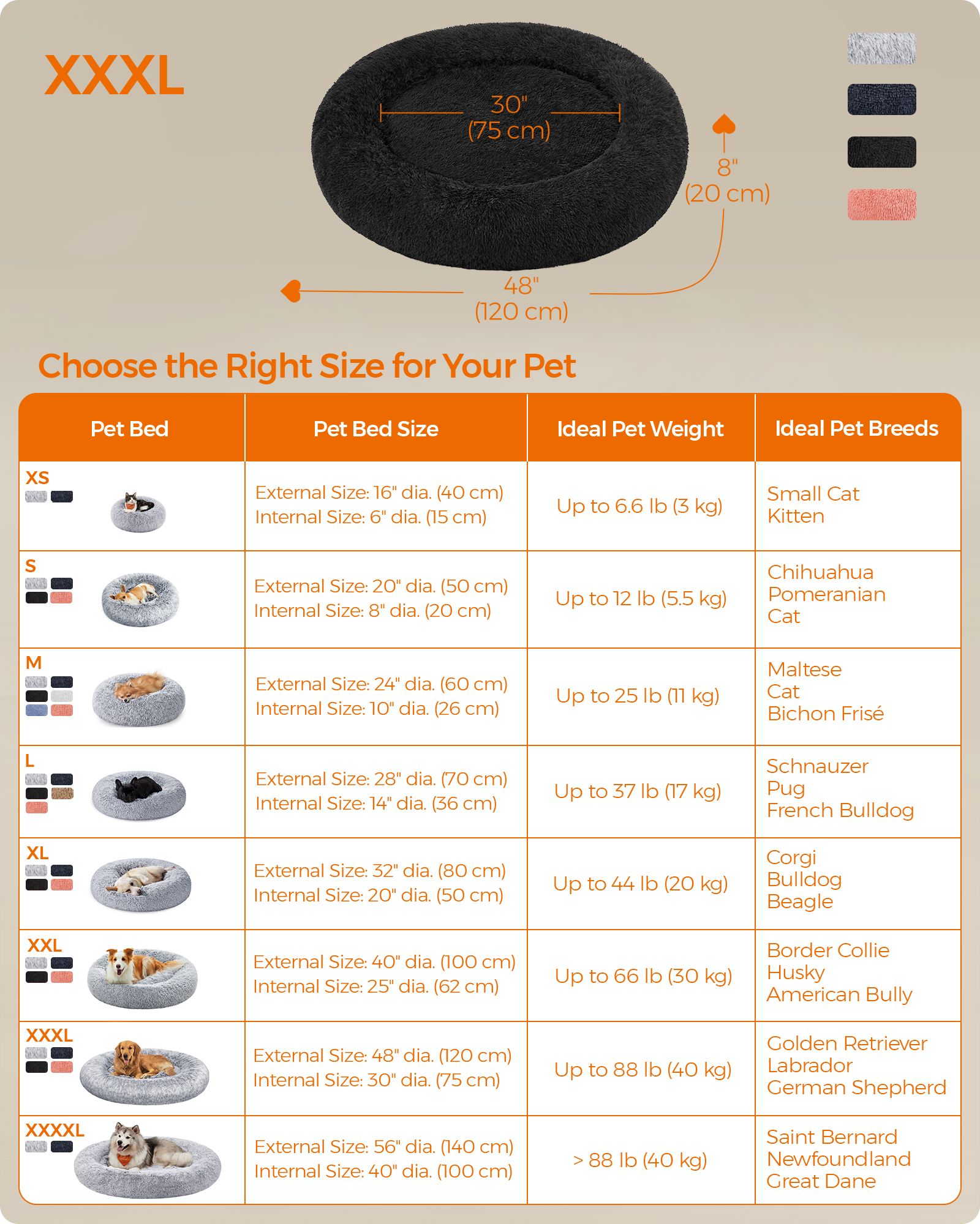 Fluffy Dog Bed – Soft Plush – Ink Black – 120 cm Diameter