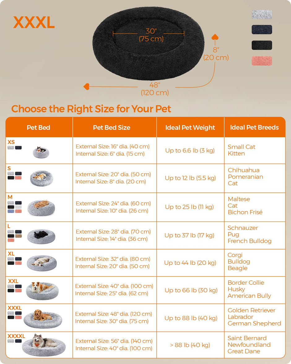 Fluffy Dog Bed – Soft Plush – Ink Black – 120 cm Diameter