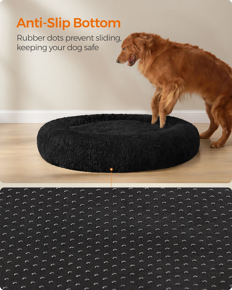 Fluffy Dog Bed – Soft Plush – Ink Black – 120 cm Diameter