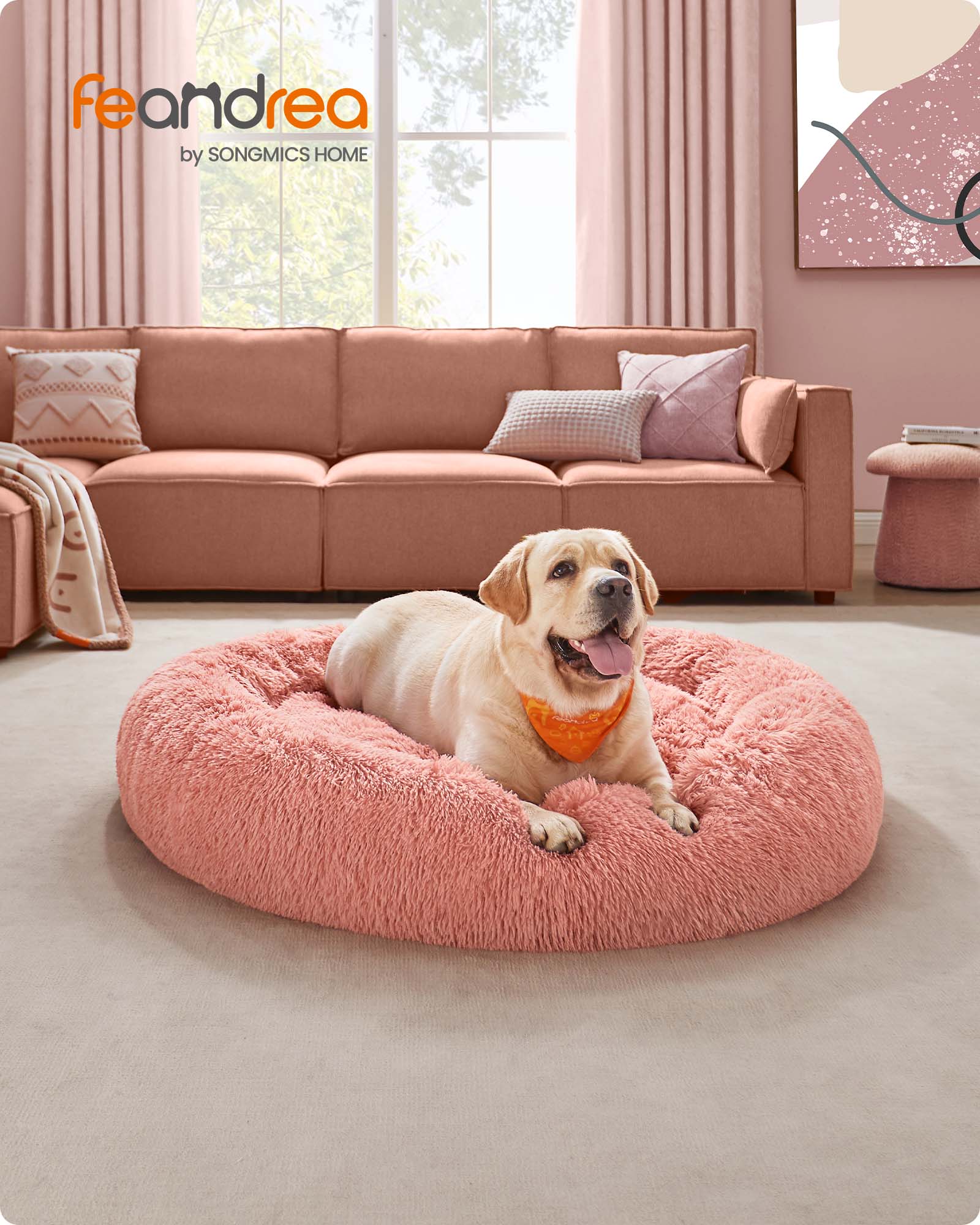 Fluffy Dog and Cat Bed – Soft Plush – Pink – Washable Cover, 120 cm Wide