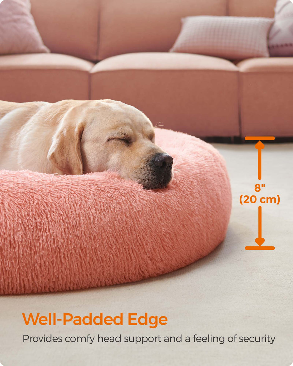 Fluffy Dog and Cat Bed – Soft Plush – Pink – Washable Cover, 120 cm Wide