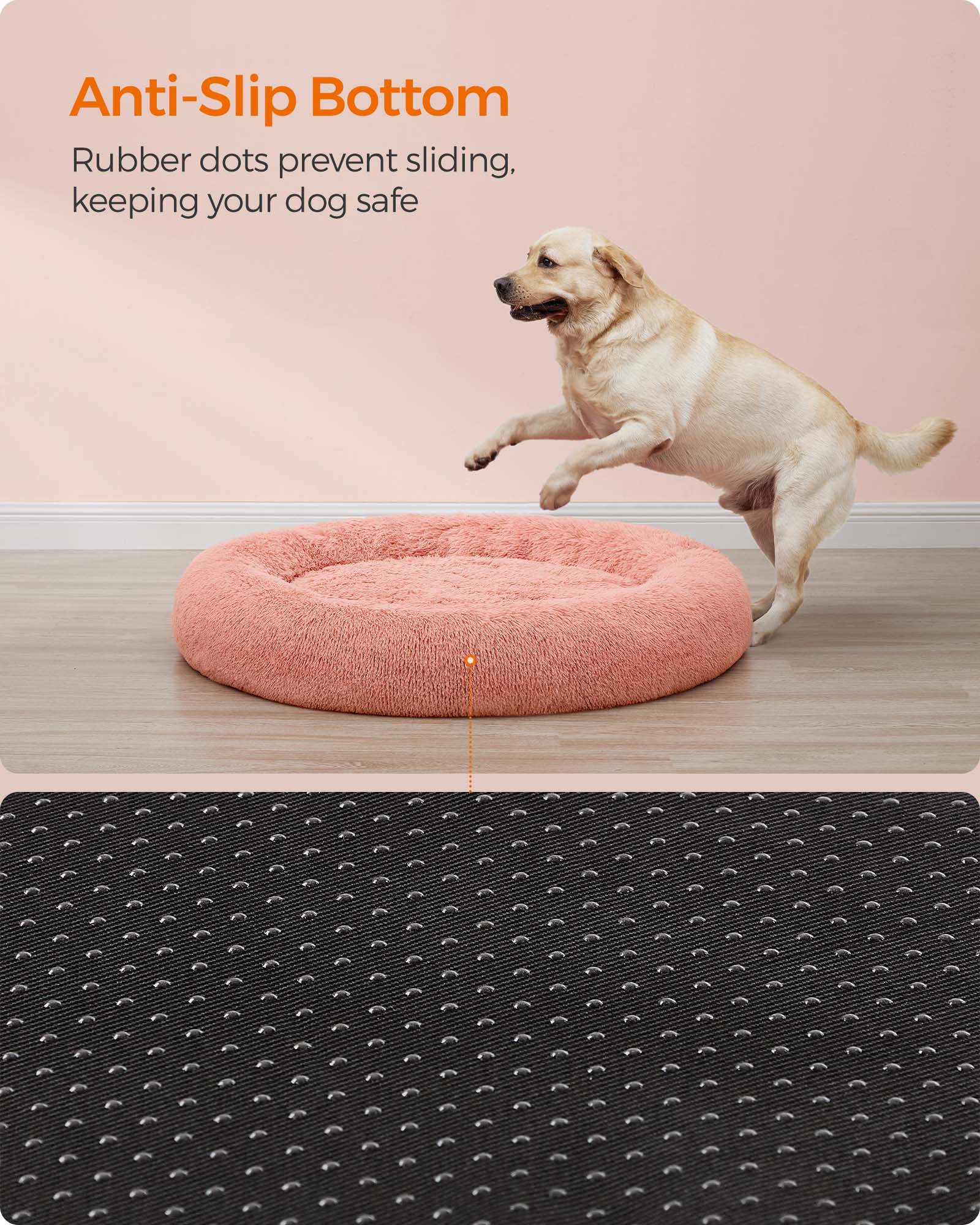Fluffy Dog and Cat Bed – Soft Plush – Pink – Washable Cover, 120 cm Wide