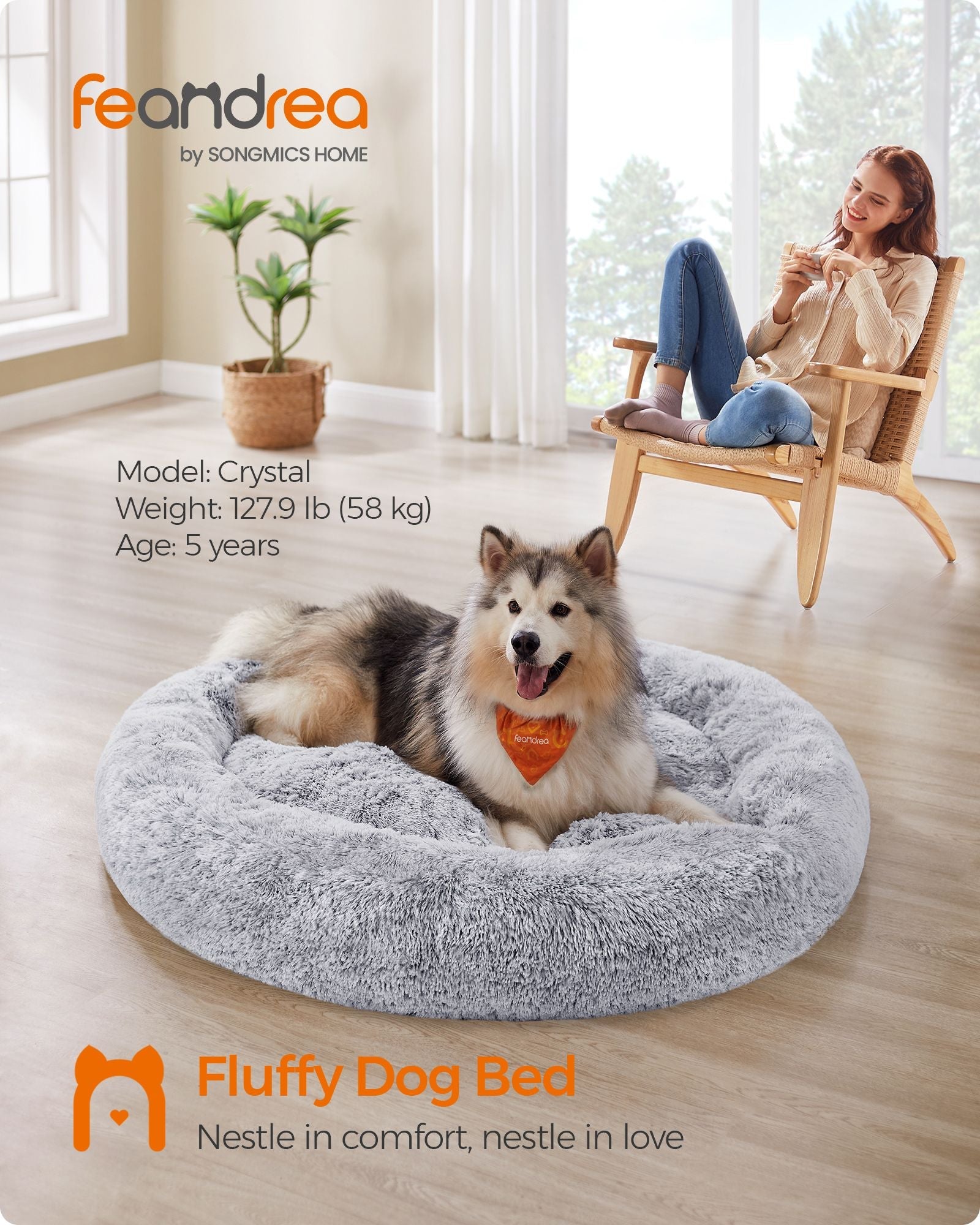 Dog Bed – Plush – Grey Ombré – Soft Surface, 140 cm