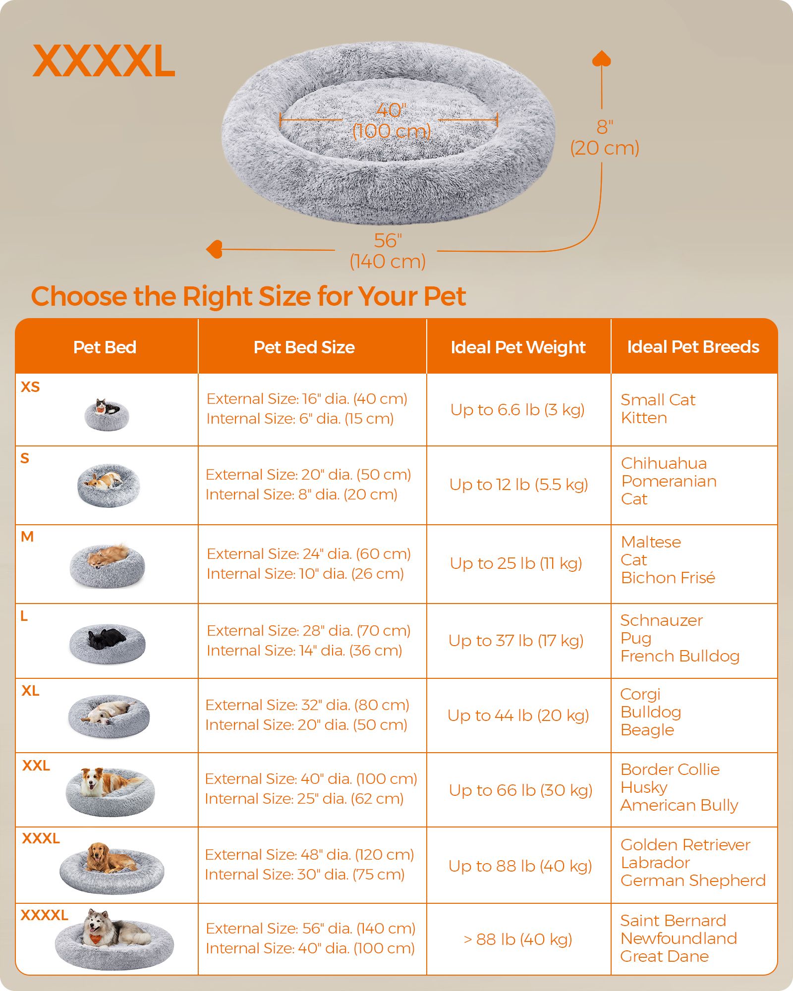 Dog Bed – Plush – Grey Ombré – Soft Surface, 140 cm