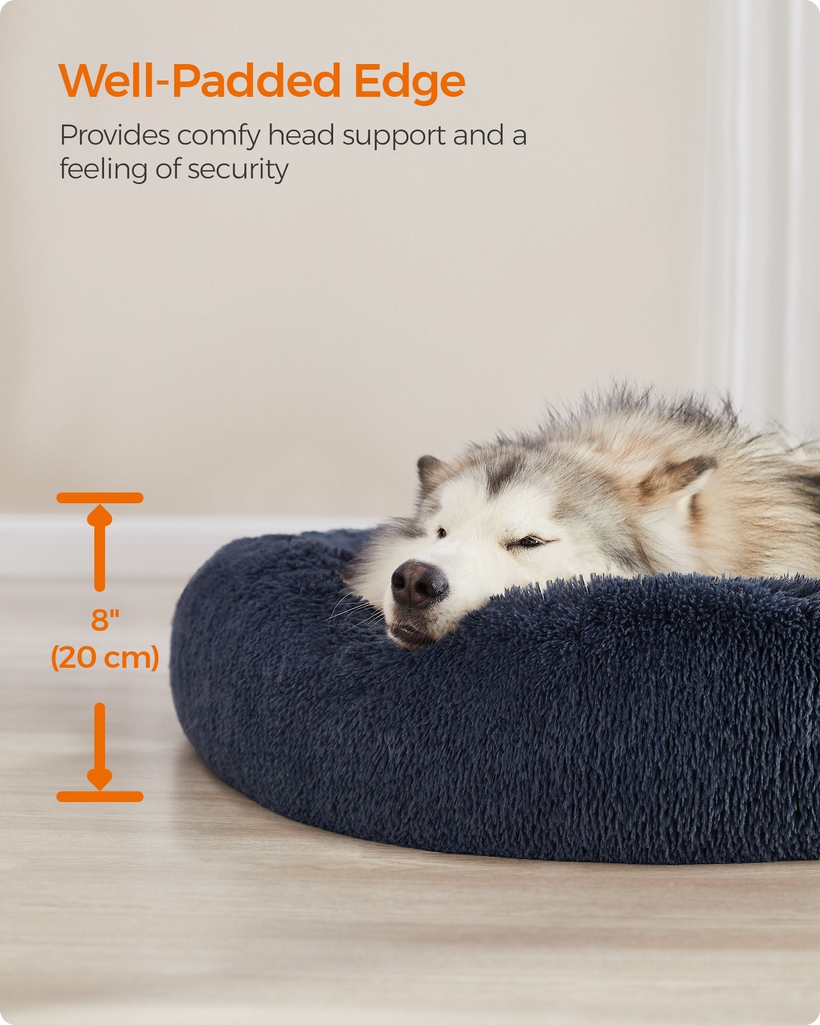 Fluffy Dog Bed – Soft Plush – Dark Grey – 140 cm