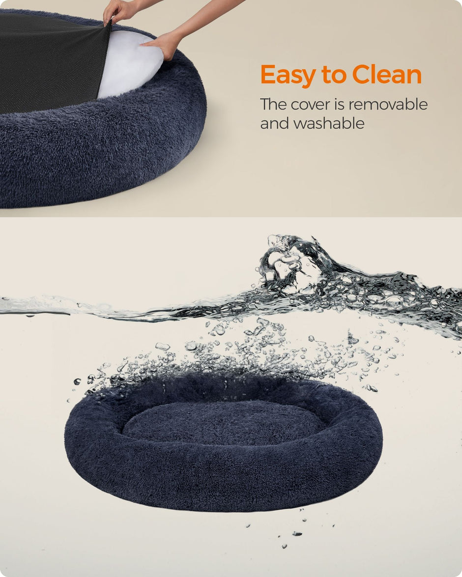 Fluffy Dog Bed – Soft Plush – Dark Grey – 140 cm