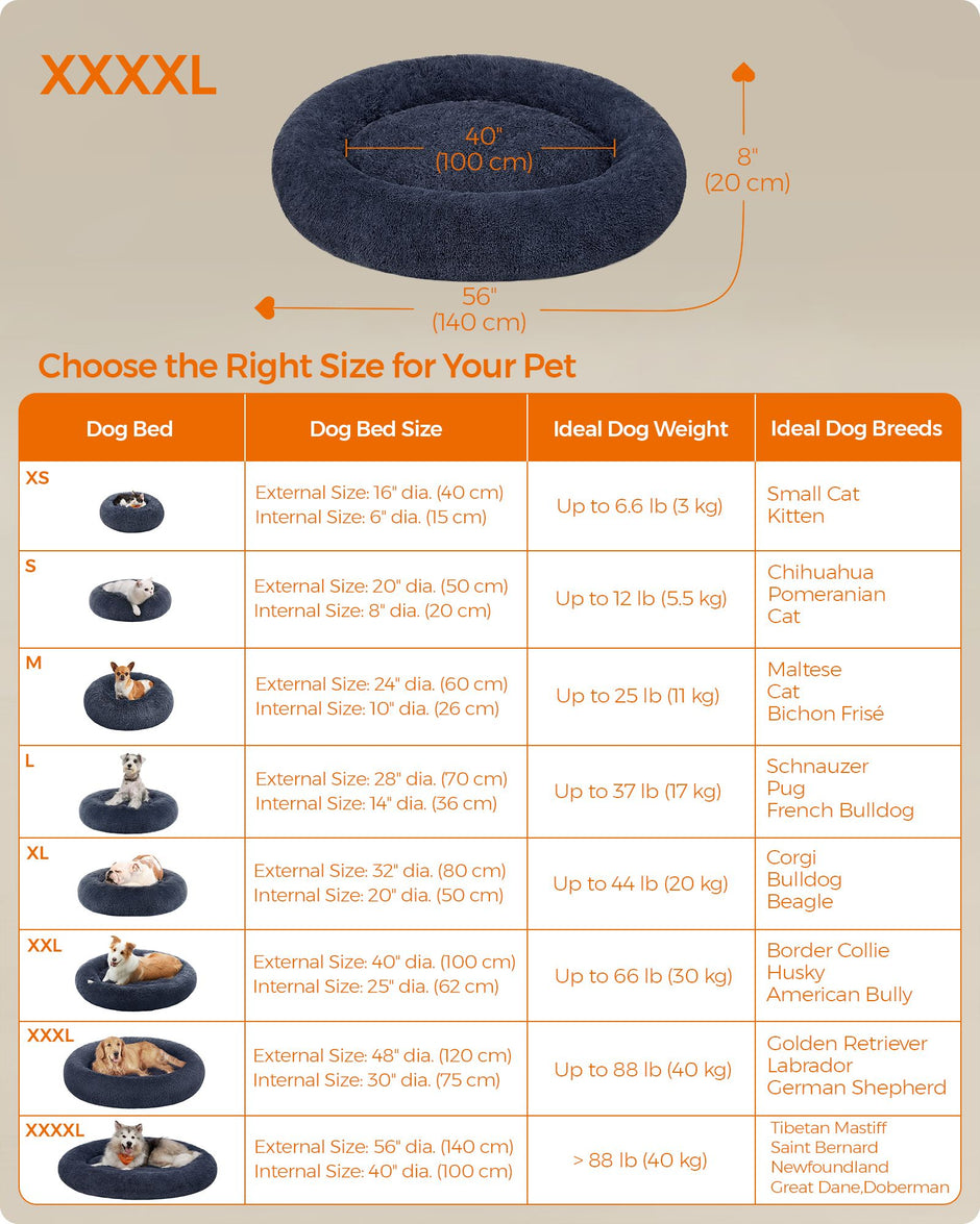 Fluffy Dog Bed – Soft Plush – Dark Grey – 140 cm