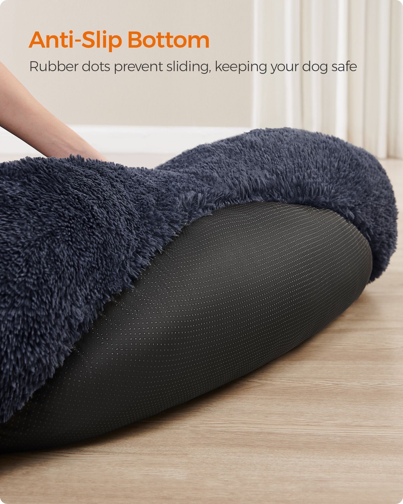 Fluffy Dog Bed – Soft Plush – Dark Grey – 140 cm