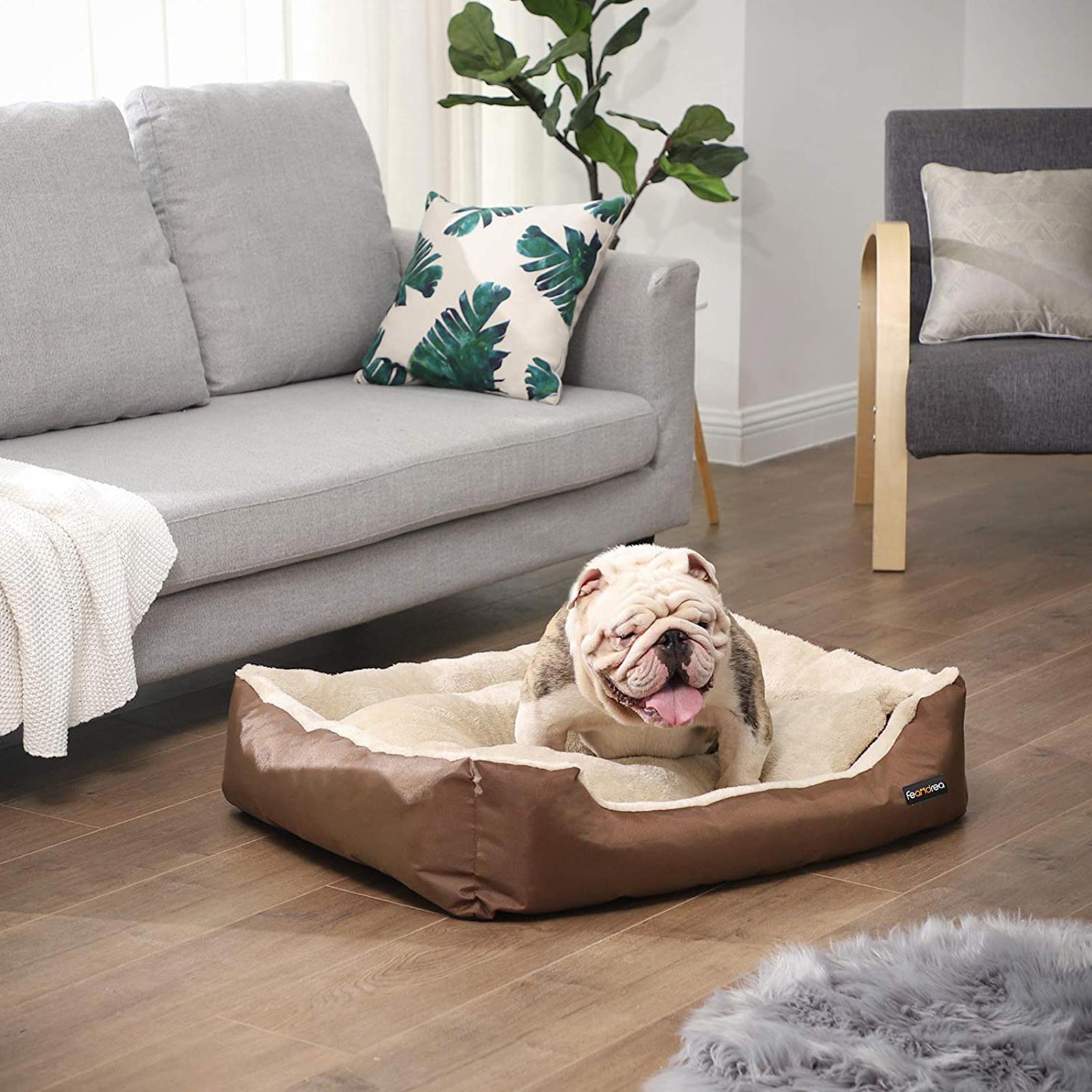 Reversible Dog Bed – Fabric – Brown – Spacious Cushion Design 85 x 65 x 21 cm