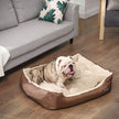 Reversible Dog Bed – Fabric – Brown – Spacious Cushion Design 85 x 65 x 21 cm