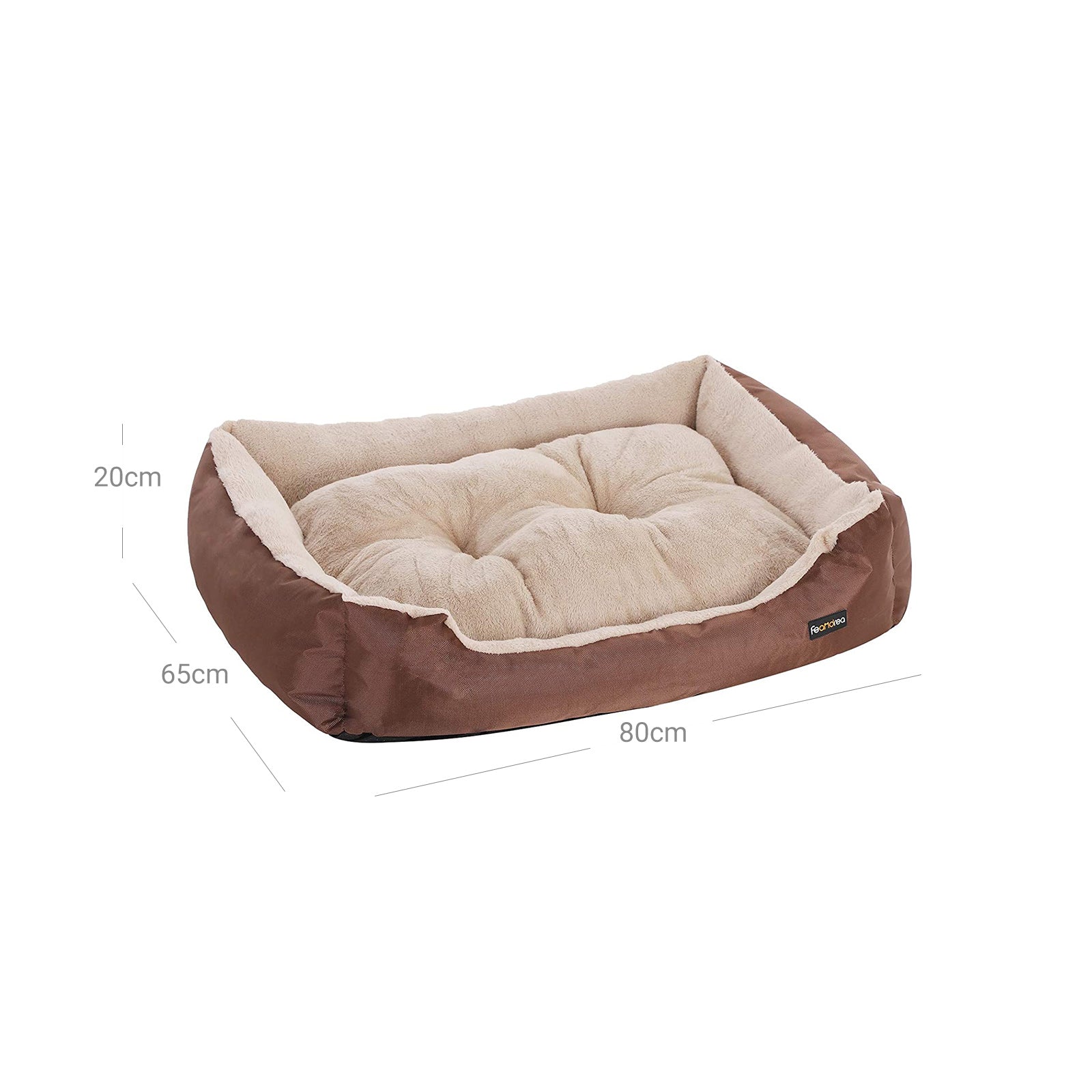 Reversible Dog Bed – Fabric – Brown – Spacious Cushion Design 85 x 65 x 21 cm
