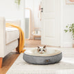 Round Dog Cushion – Fabric – Grey and White – Washable, 50 cm Diameter