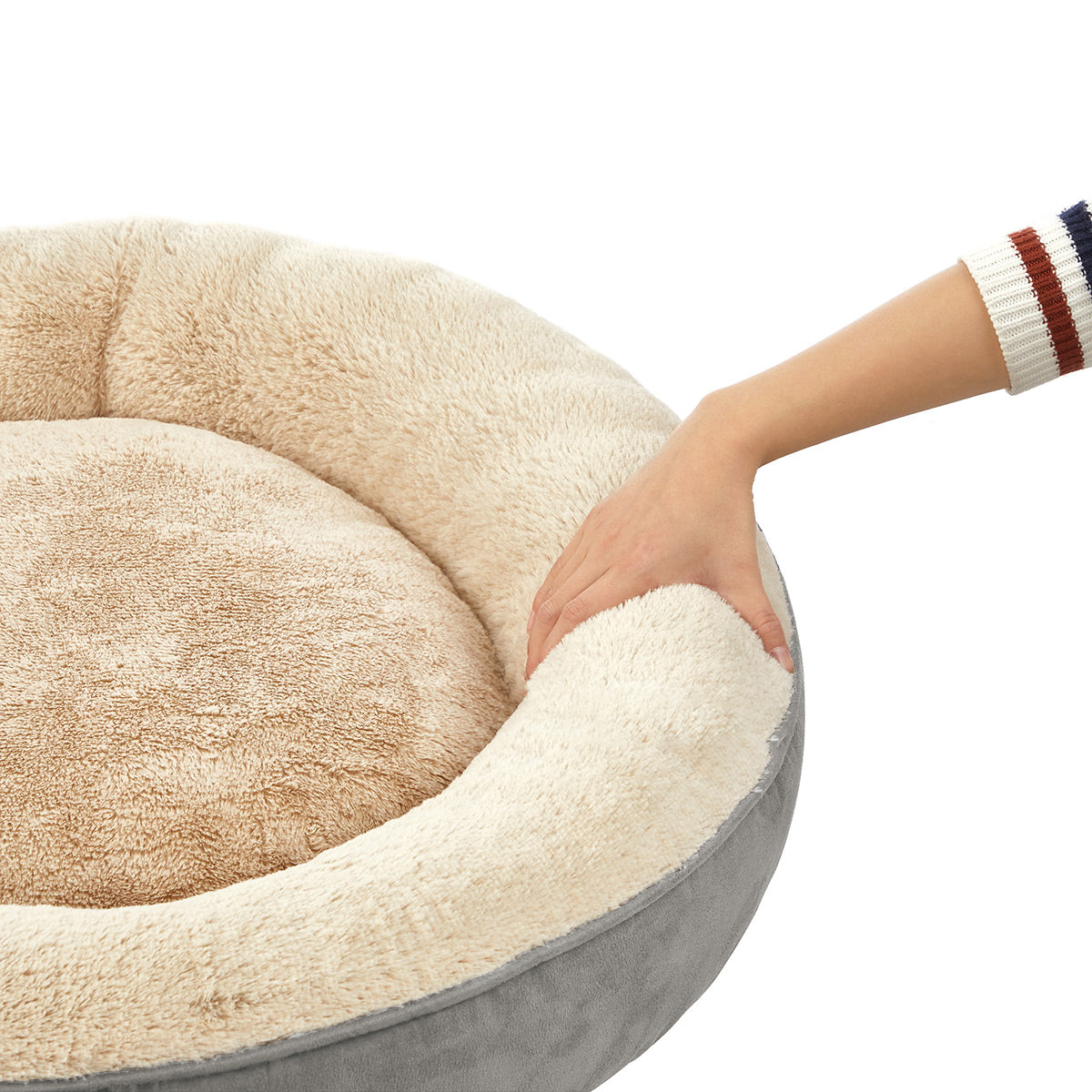 Round Dog Cushion – Fabric – Grey and White – Washable, 50 cm Diameter