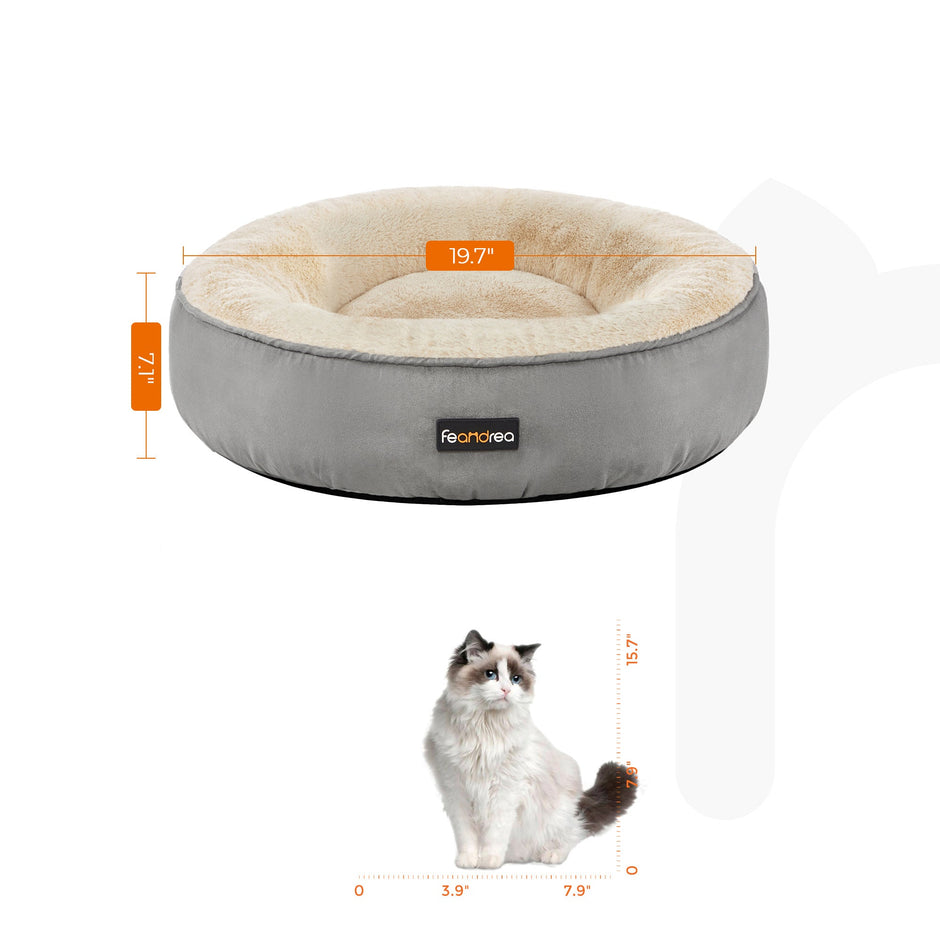 Round Dog Cushion – Fabric – Grey and White – Washable, 50 cm Diameter