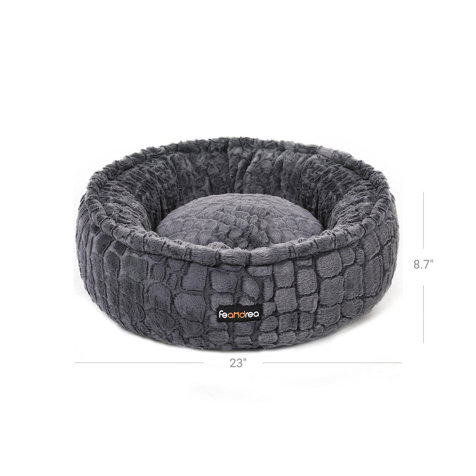 Small Plush Pet Bed – White – Comfortable Round Design, 58.5 cm Diameter
