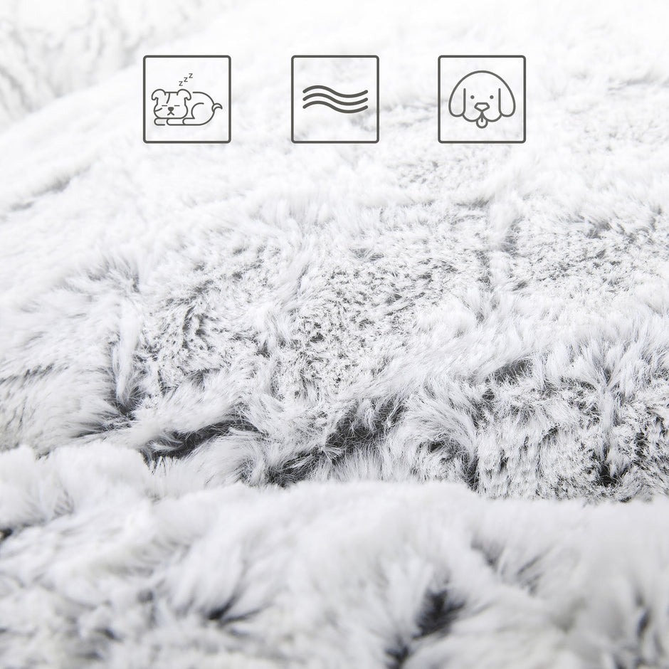 Round Plush Dog Bed – Fabric – Grey – Washable with Non-Slip Bottom