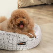 Round Plush Dog Bed – Fabric – Grey – Washable with Non-Slip Bottom