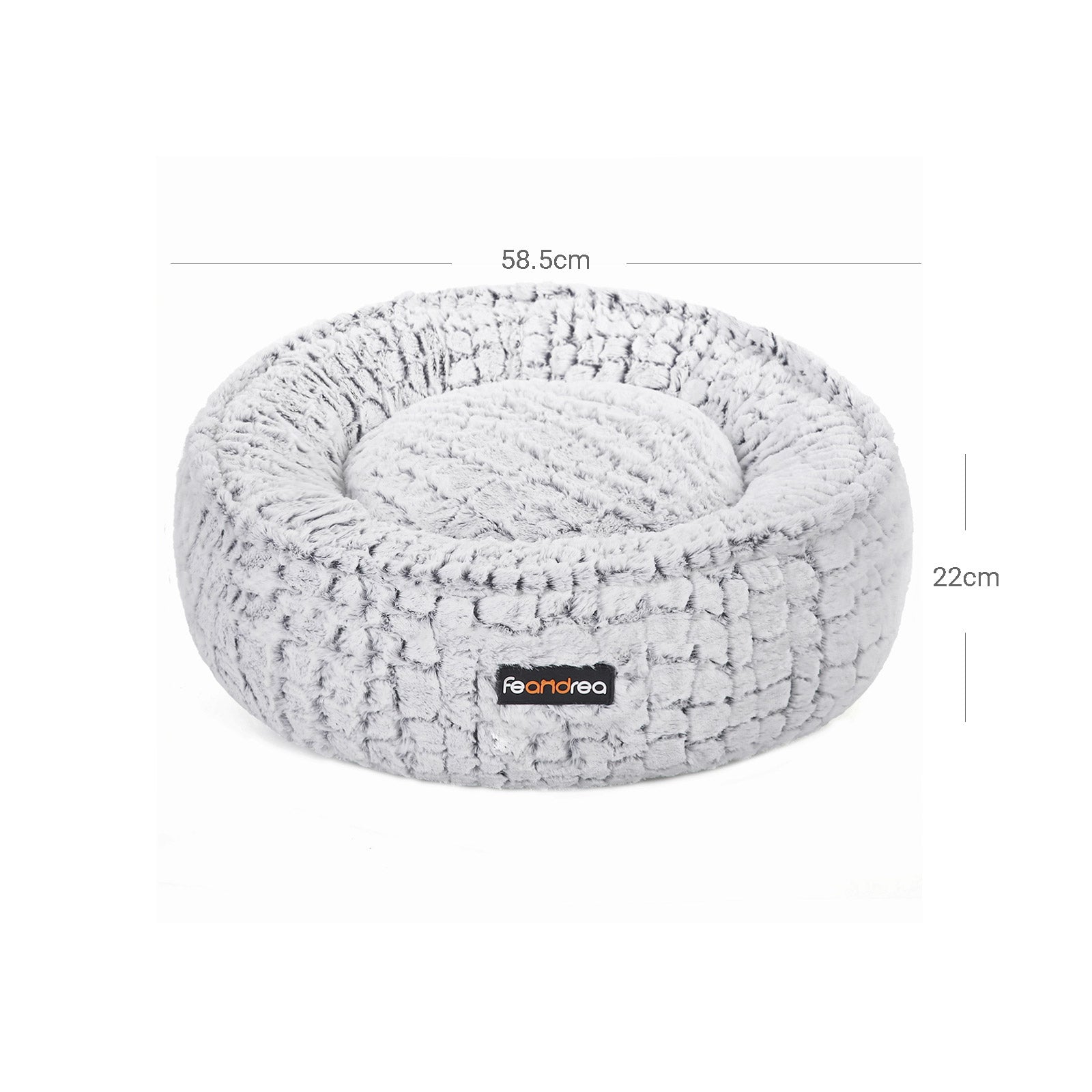 Round Plush Dog Bed – Fabric – Grey – Washable with Non-Slip Bottom