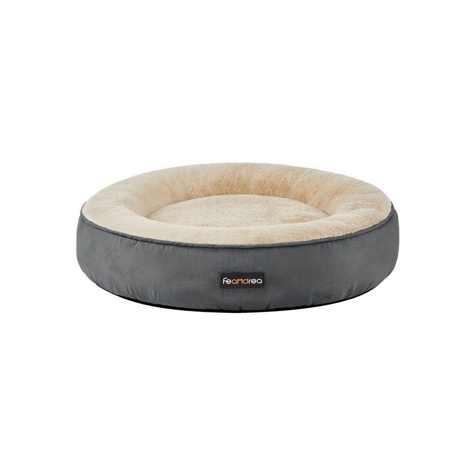 Round Dog Bed – Fabric – Dark Gray – Washable, 60 cm Diameter